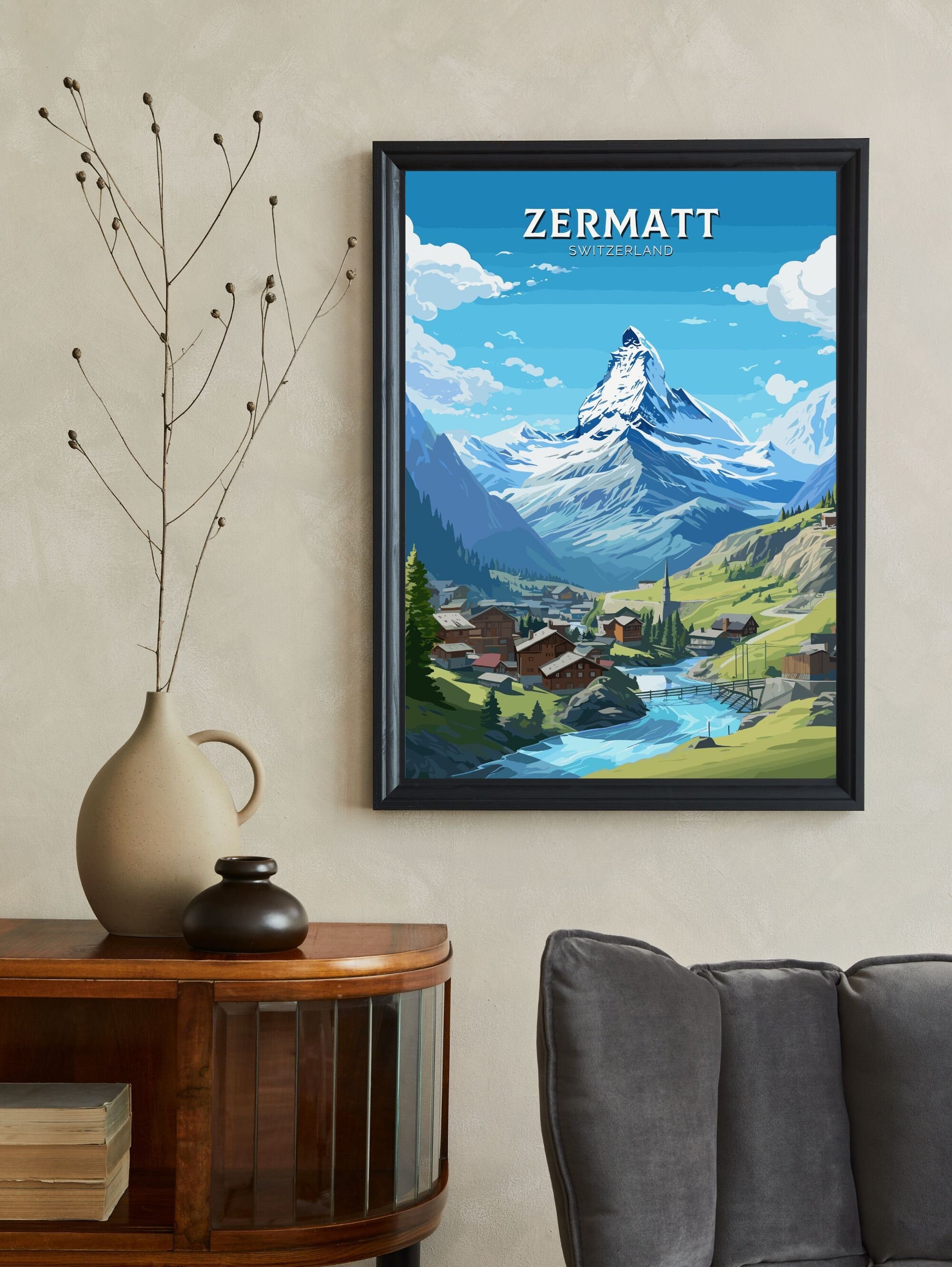 Zermatt Travel Poster | Zermatt Travel Print | Zermatt Illustration | Zermatt Wall Art | Switzerland Print | Zermatt Artwork | ID 681