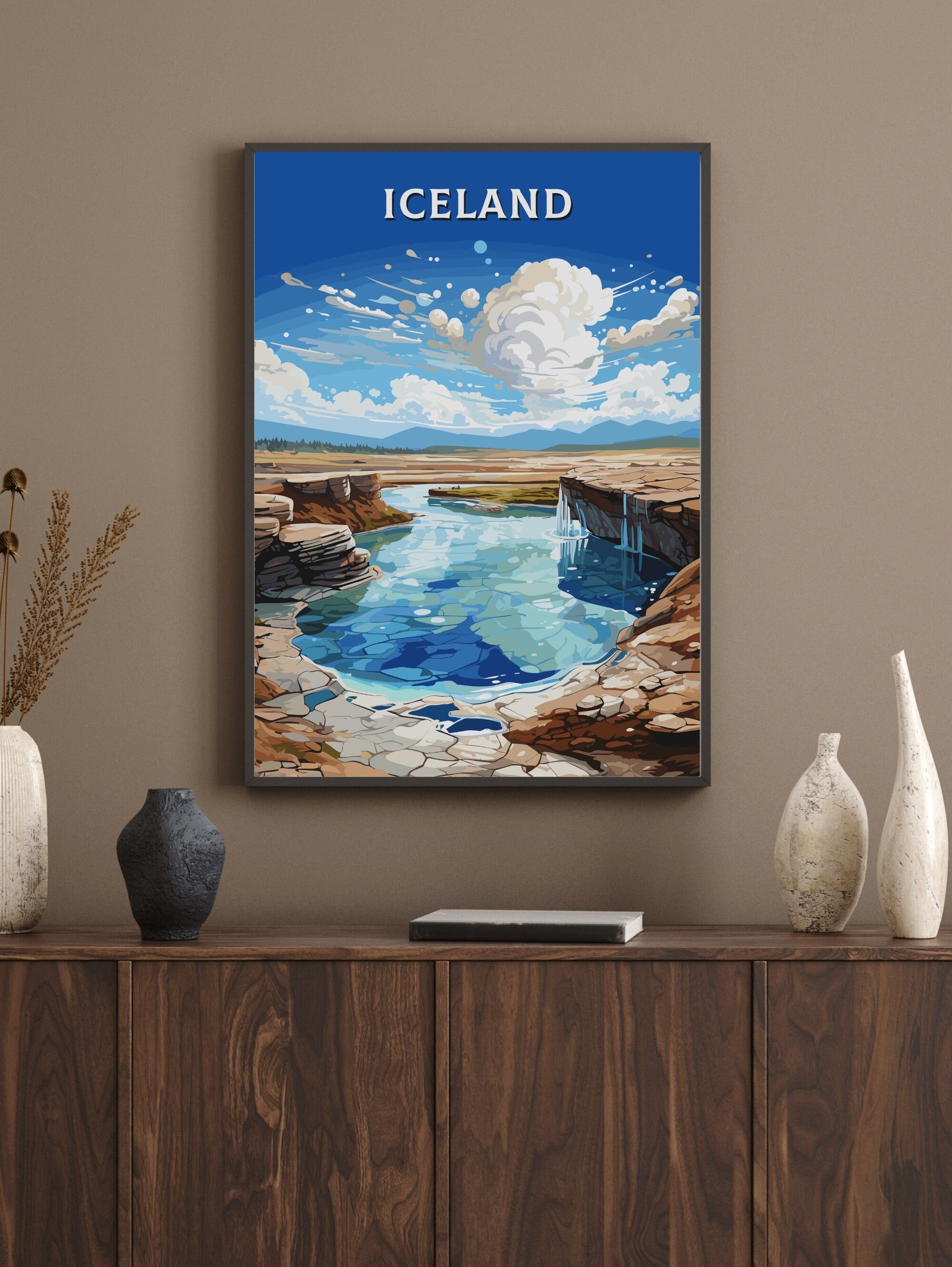 Iceland Print | Iceland Home Décor | Iceland Poster | Iceland Illustration | Iceland Wall Art | Geysir Hot Springs in Bláskógabyggð | ID 732