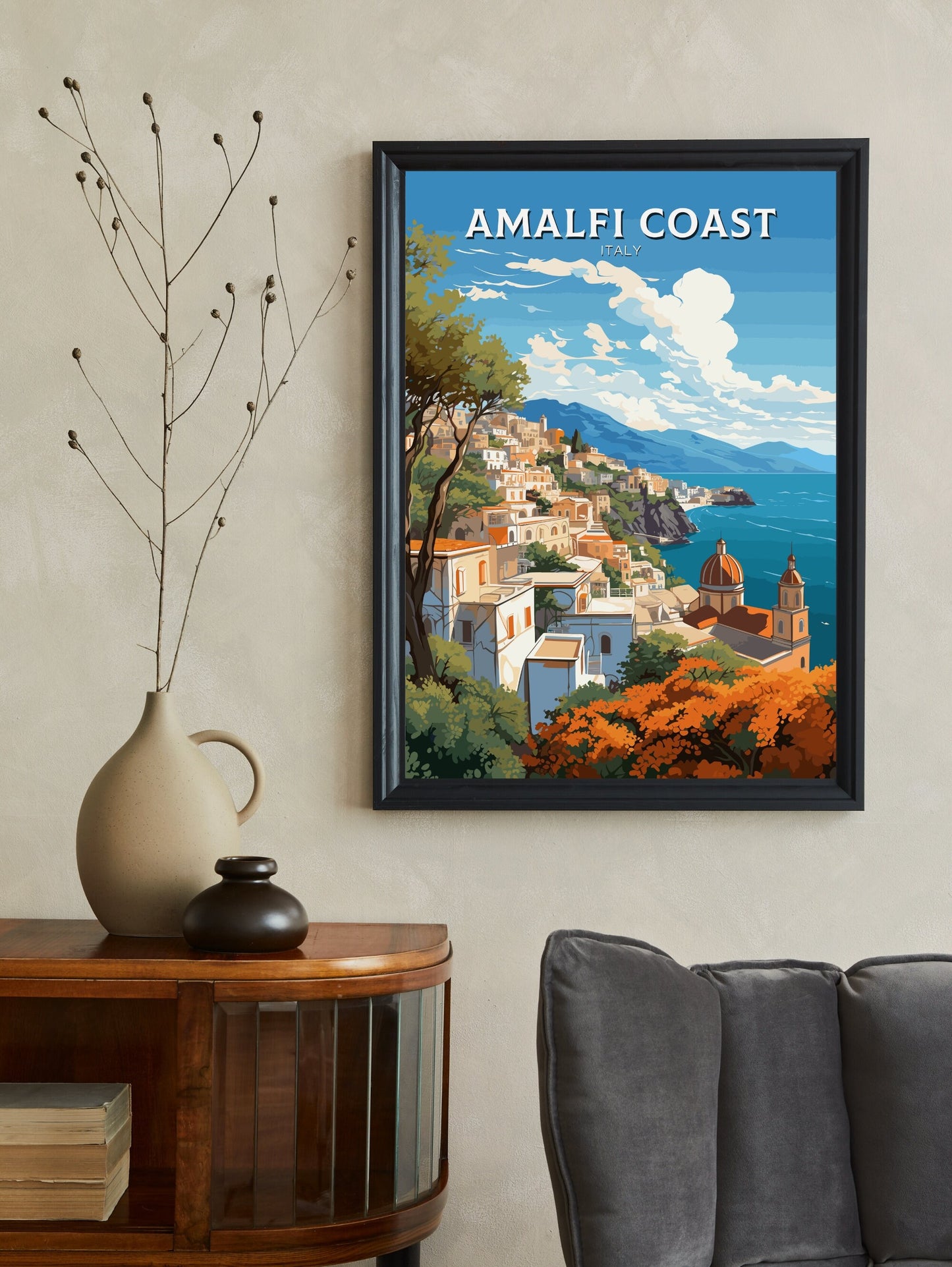 Amalfi Italy Print | Italy Illustration | Travel Gifts | Amalfi Coast Print | Italy Poster | Housewarming Gift | Vintage City Poster | ID 001