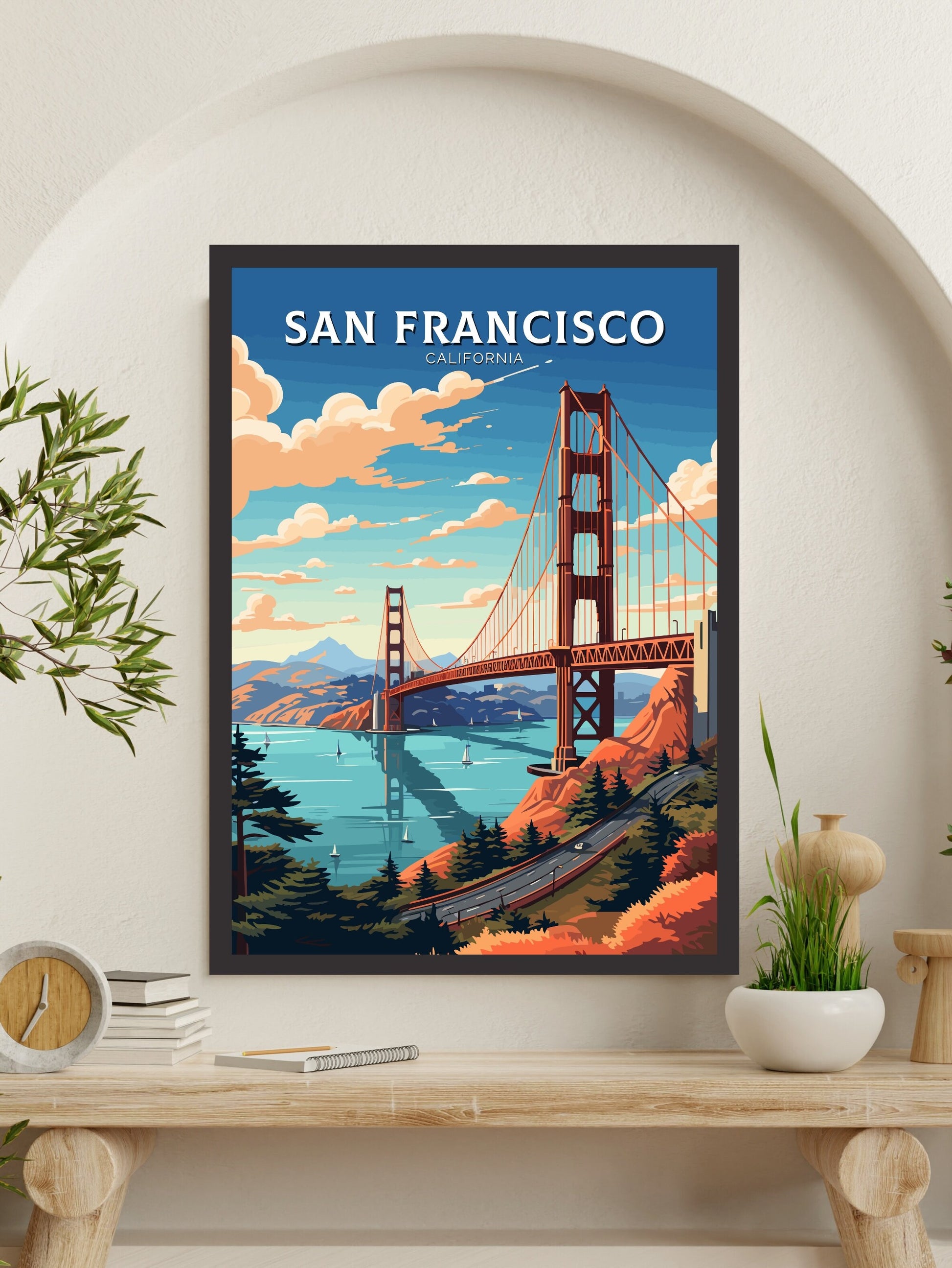 San Francisco Travel Poster | San Francisco Print | San Francisco City Poster | San Francisco Wall Art | Golden Gate Bridge Print | ID 786