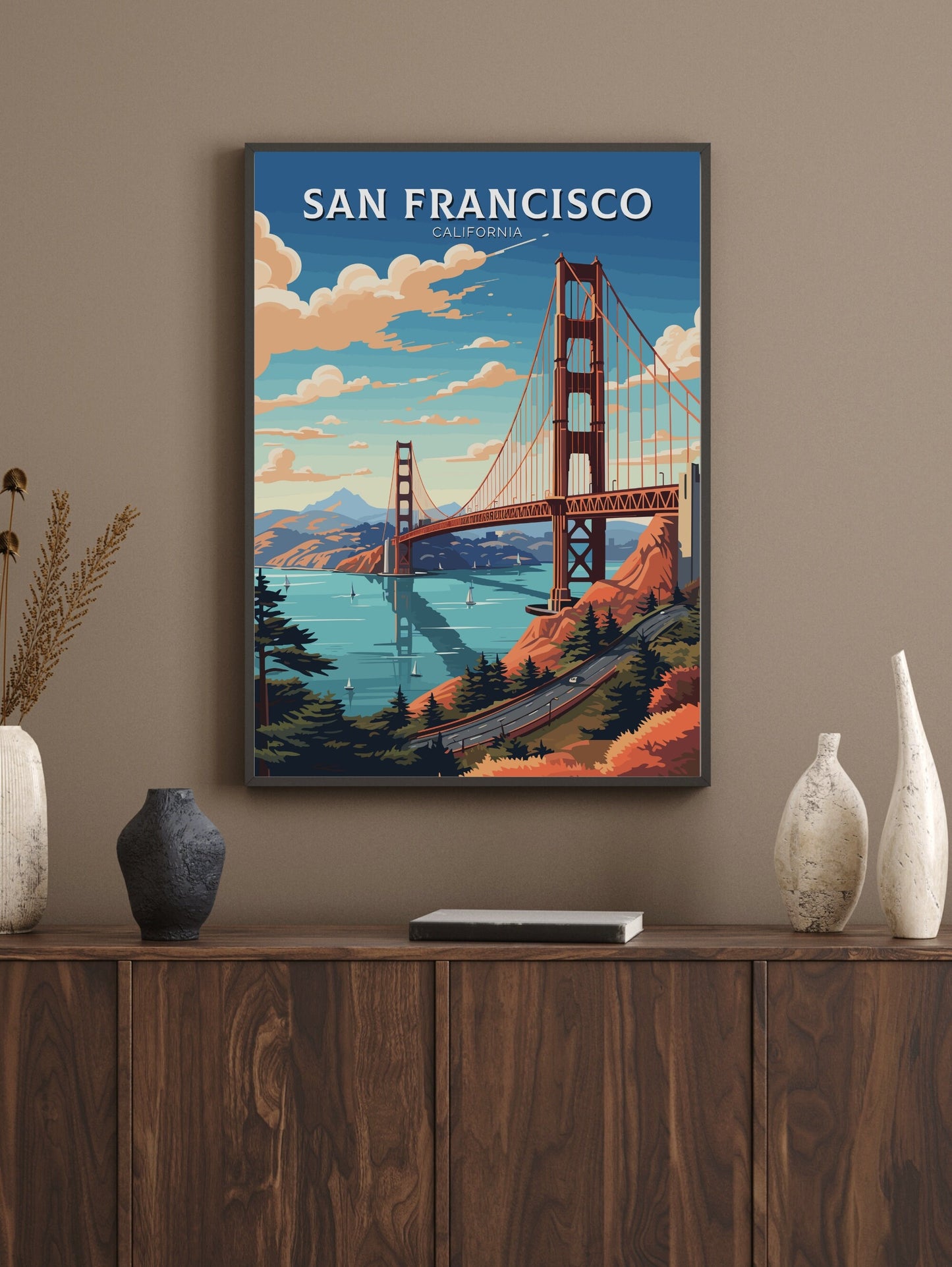 San Francisco Travel Poster | San Francisco Print | San Francisco City Poster | San Francisco Wall Art | Golden Gate Bridge Print | ID 786