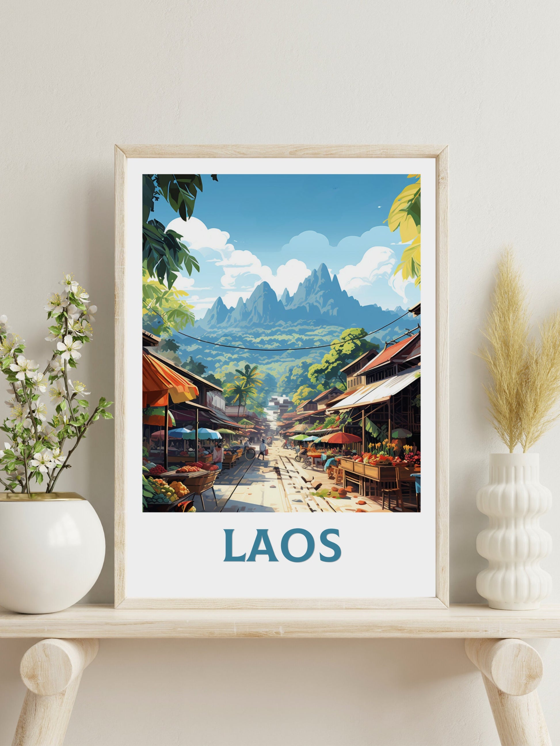 Laos Print | Laos Poster | Luang Prabang Print | Luang Prabang Market | Night Market Print | Laos Travel Poster | Laos Wall Art | ID 857
