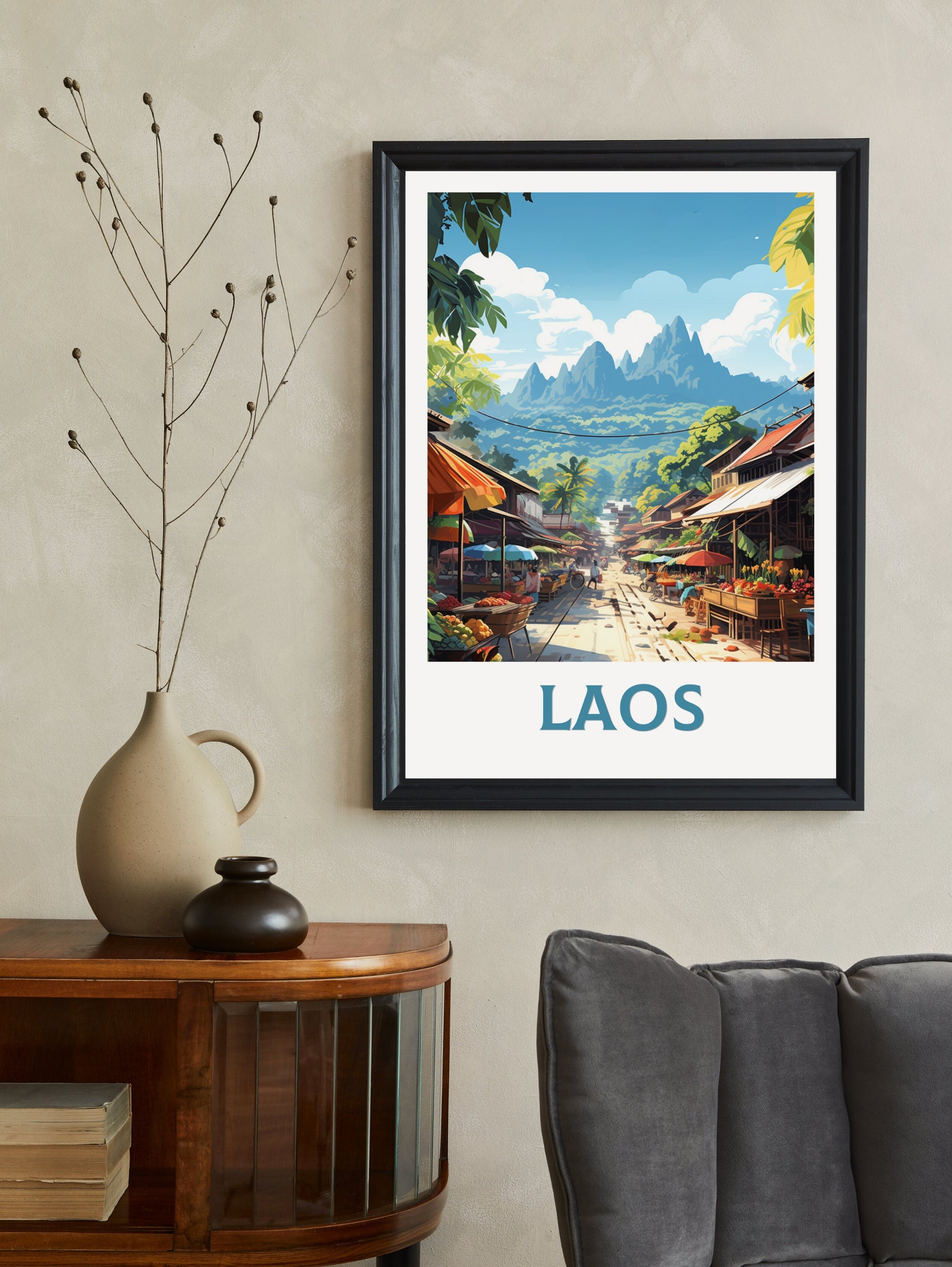 Laos Print | Laos Poster | Luang Prabang Print | Luang Prabang Market | Night Market Print | Laos Travel Poster | Laos Wall Art | ID 857