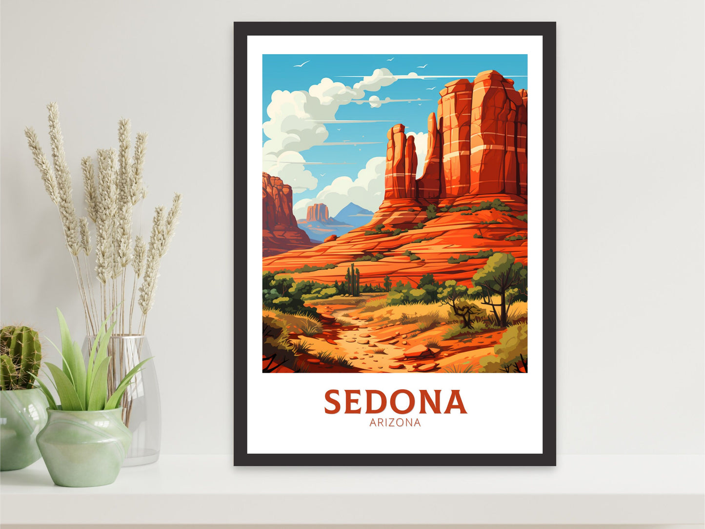 Sedona Travel Poster | Sedona Arizona Print | Sedona Illustration | Arizona Travel Print | Sedona Wall Art | Red Rock Formations | ID 907