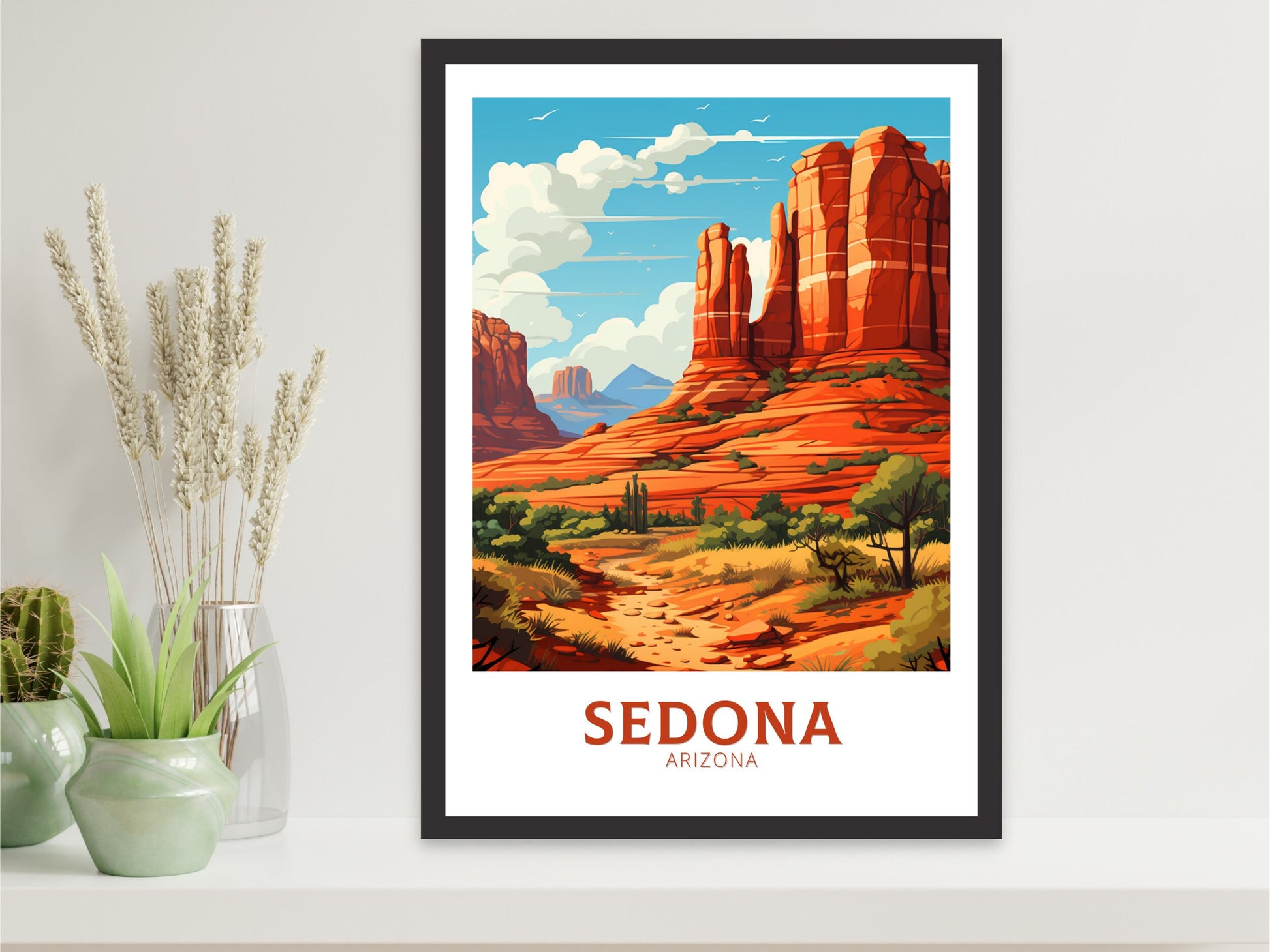 Sedona Travel Poster | Sedona Arizona Print | Sedona Illustration | Arizona Travel Print | Sedona Wall Art | Red Rock Formations | ID 907