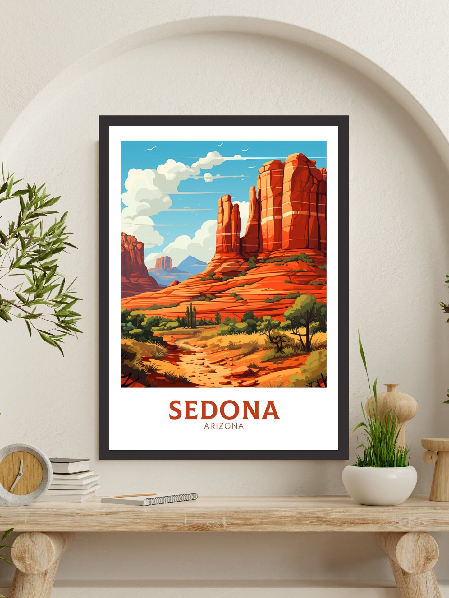 Sedona Travel Poster | Sedona Arizona Print | Sedona Illustration | Arizona Travel Print | Sedona Wall Art | Red Rock Formations | ID 907