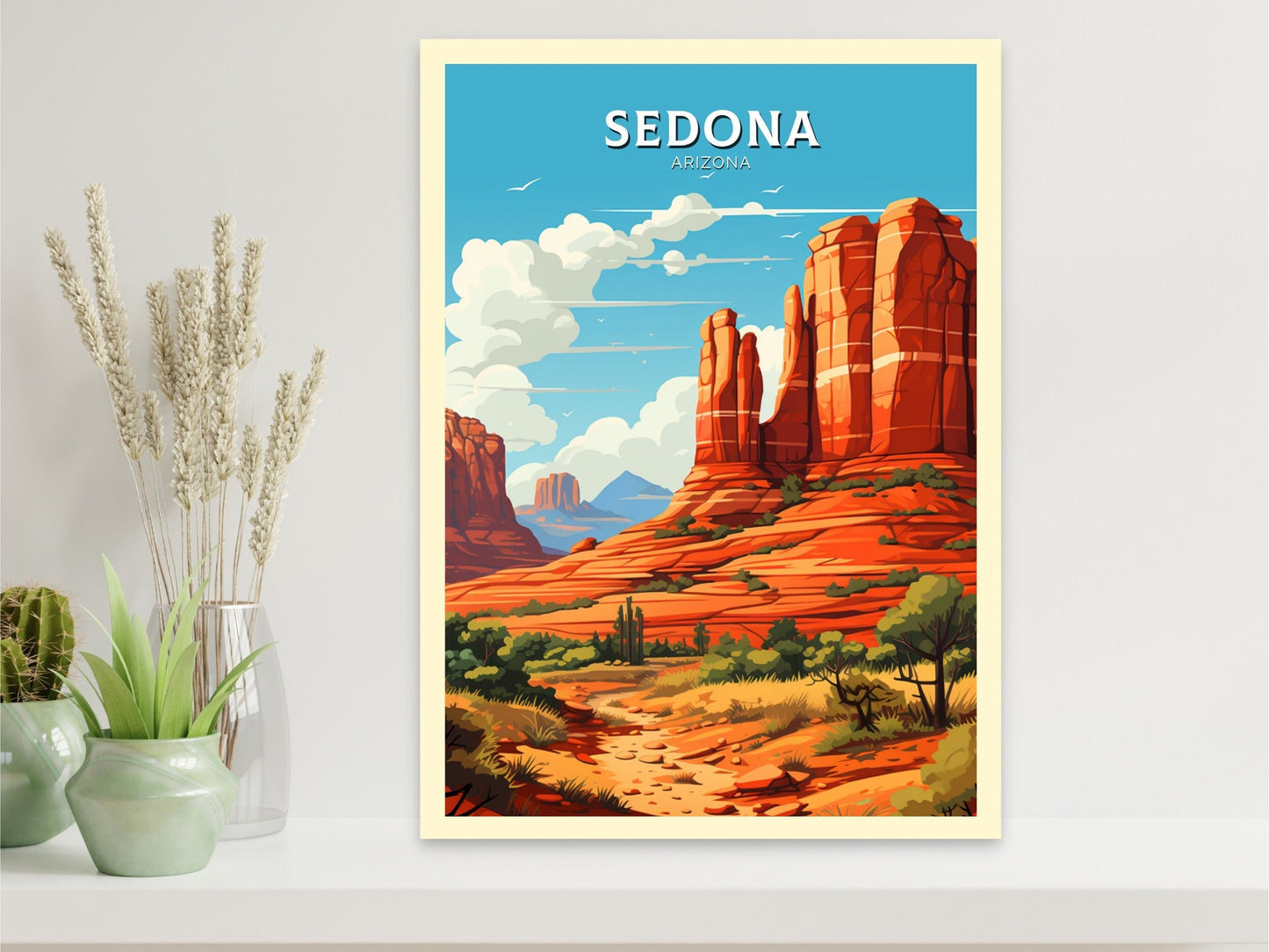 Sedona Travel Print | Sedona Arizona Poster | Sedona Illustration | Arizona Travel Print | Sedona Wall Art | Red Rock Formations | ID 902