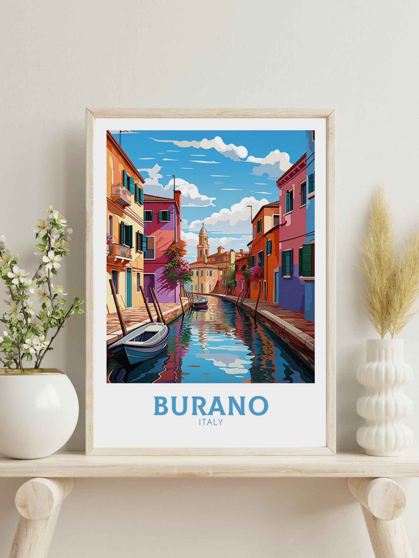 Burano Italy Poster | Italy Illustration | Travel Gifts | Burano Coast Poster | Italy Print | Housewarming Gift | Burano City Print | ID 876