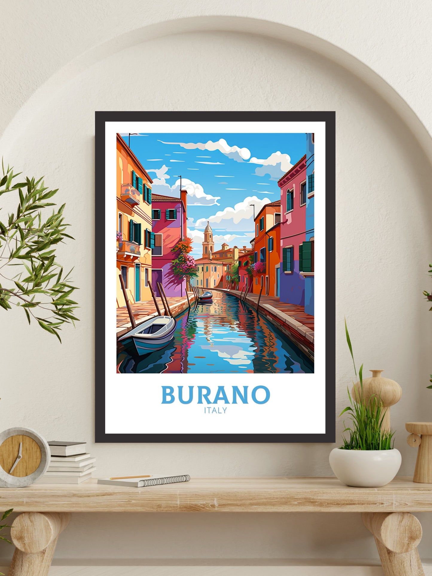 Burano Italy Poster | Italy Illustration | Travel Gifts | Burano Coast Poster | Italy Print | Housewarming Gift | Burano City Print | ID 876