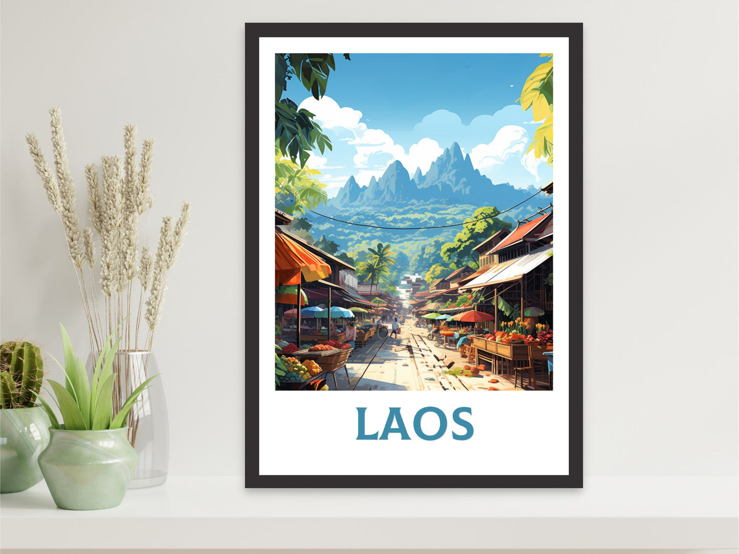 Laos Print | Laos Poster | Luang Prabang Print | Luang Prabang Market | Night Market Print | Laos Travel Poster | Laos Wall Art | ID 857
