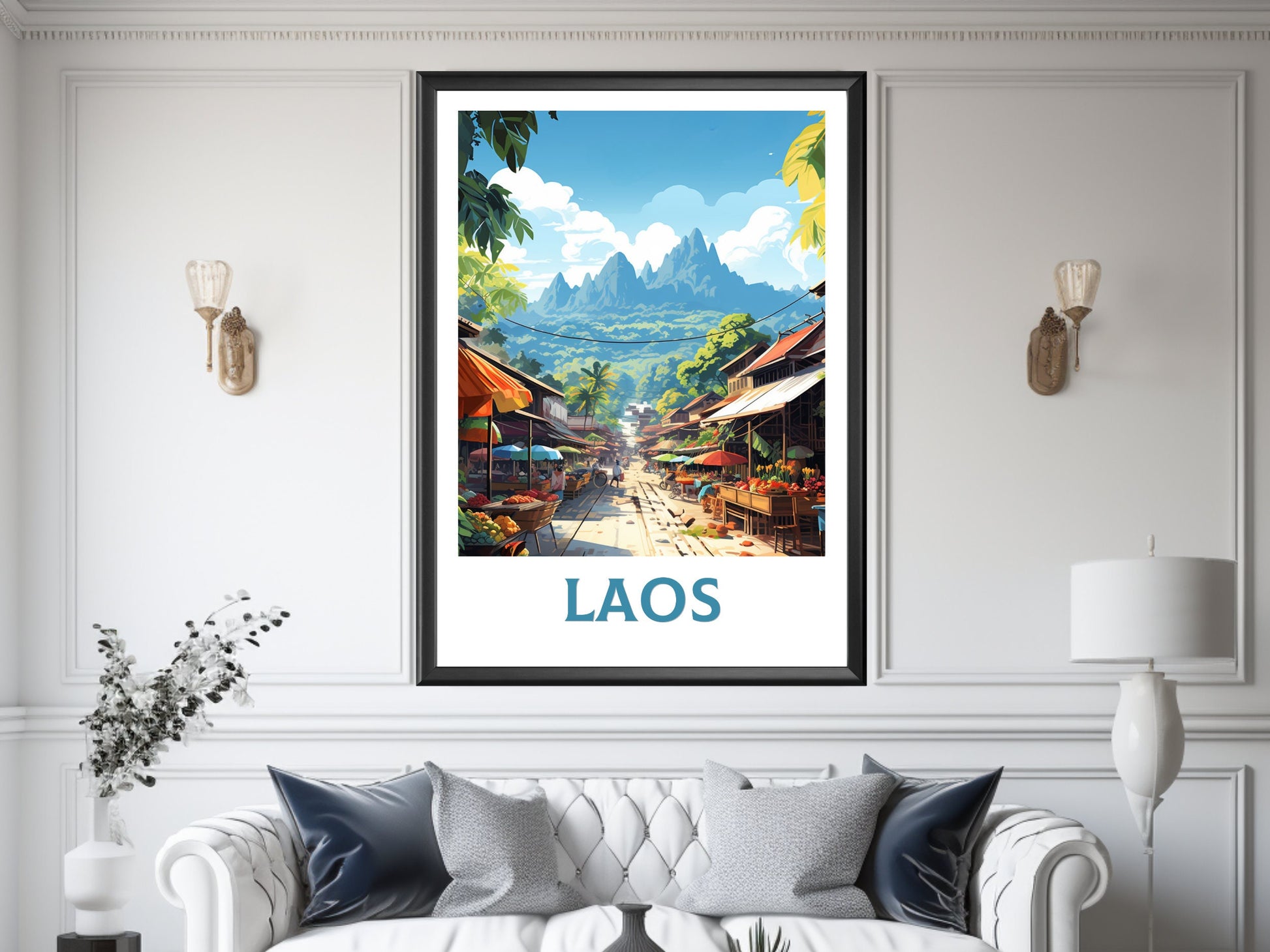 Laos Print | Laos Poster | Luang Prabang Print | Luang Prabang Market | Night Market Print | Laos Travel Poster | Laos Wall Art | ID 857