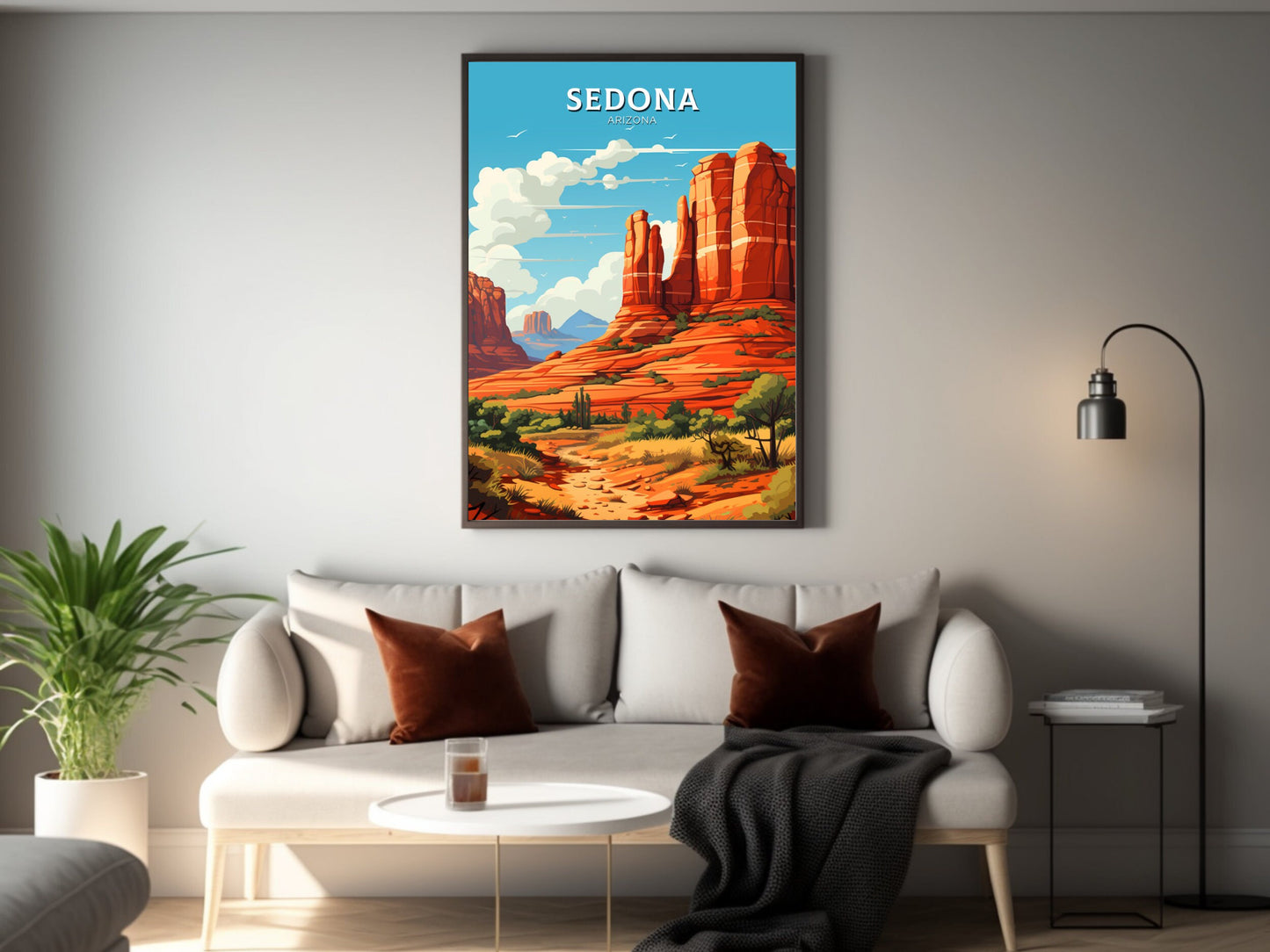 Sedona Travel Print | Sedona Arizona Poster | Sedona Illustration | Arizona Travel Print | Sedona Wall Art | Red Rock Formations | ID 902