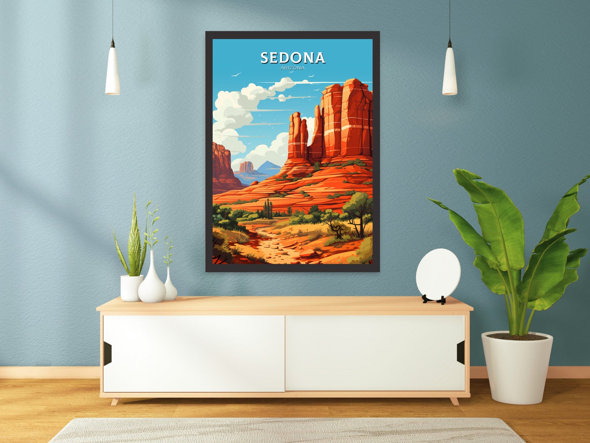 Sedona Travel Print | Sedona Arizona Poster | Sedona Illustration | Arizona Travel Print | Sedona Wall Art | Red Rock Formations | ID 902