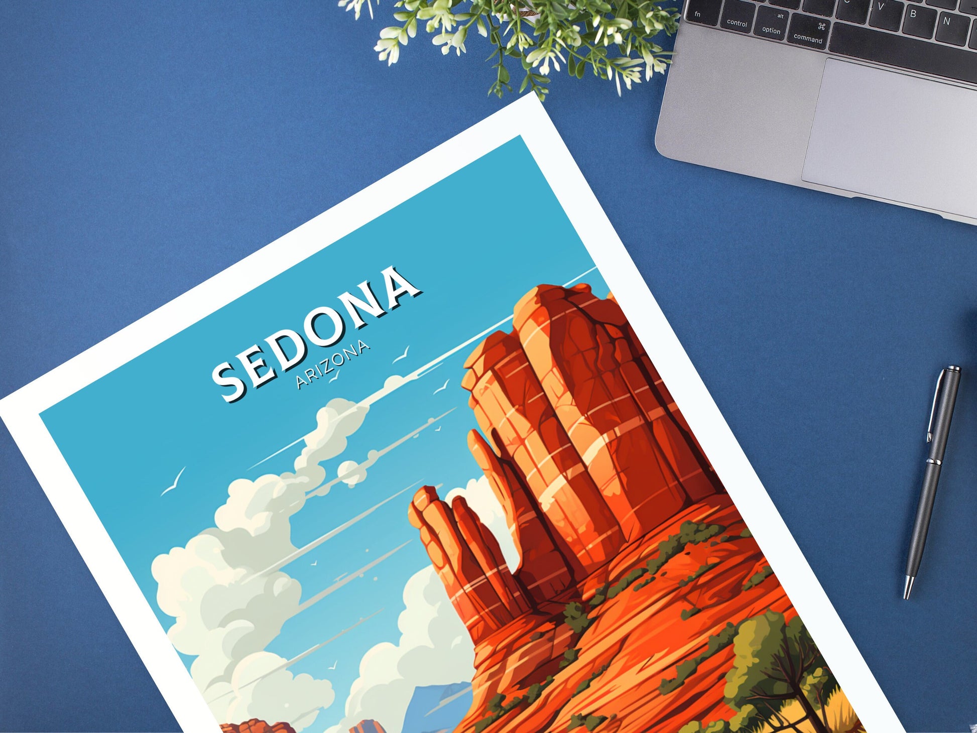 Sedona Travel Print | Sedona Arizona Poster | Sedona Illustration | Arizona Travel Print | Sedona Wall Art | Red Rock Formations | ID 902