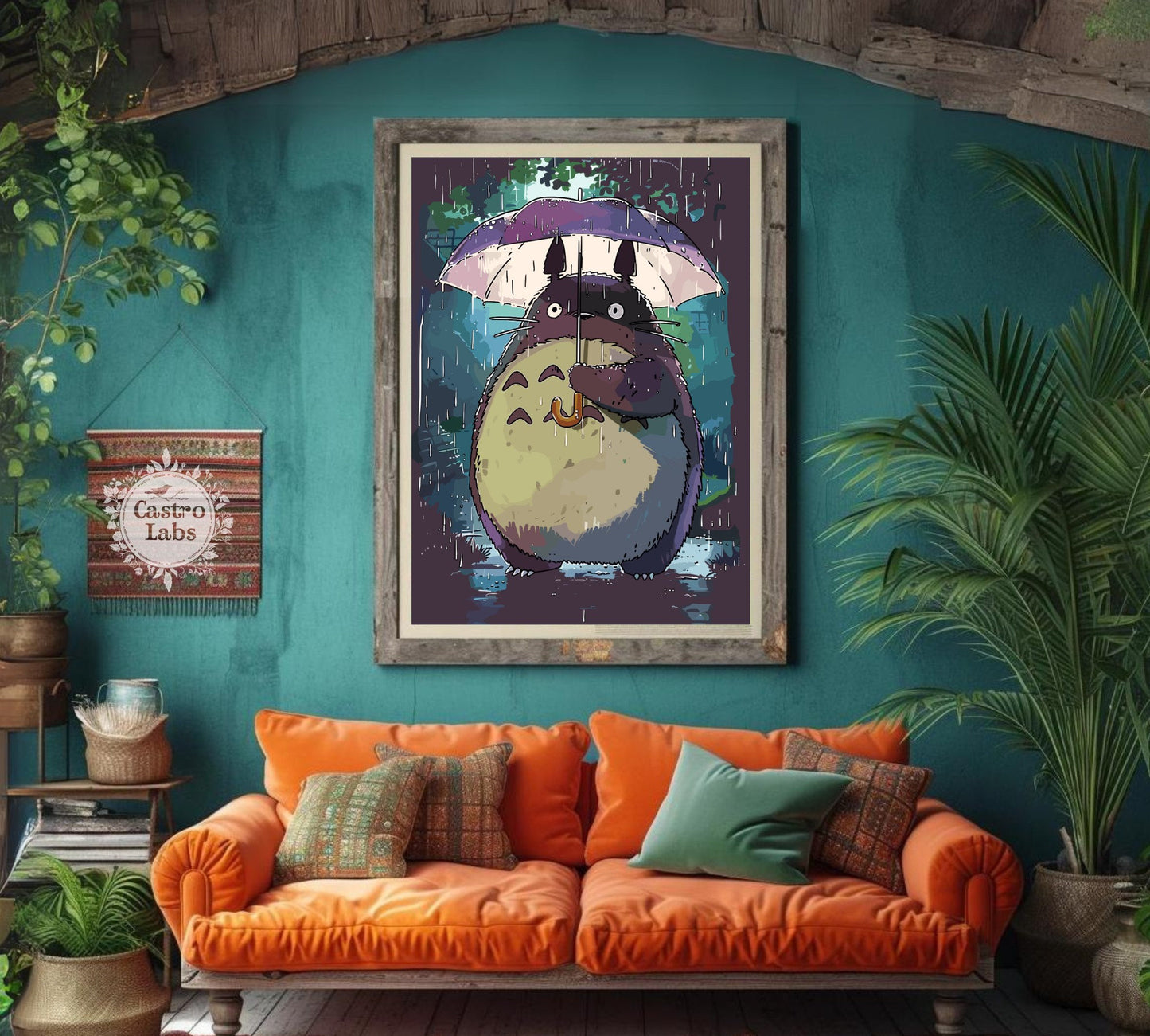 My Neighbor Totoro Inspired Poster - Totoro on the rain with an umbrella
