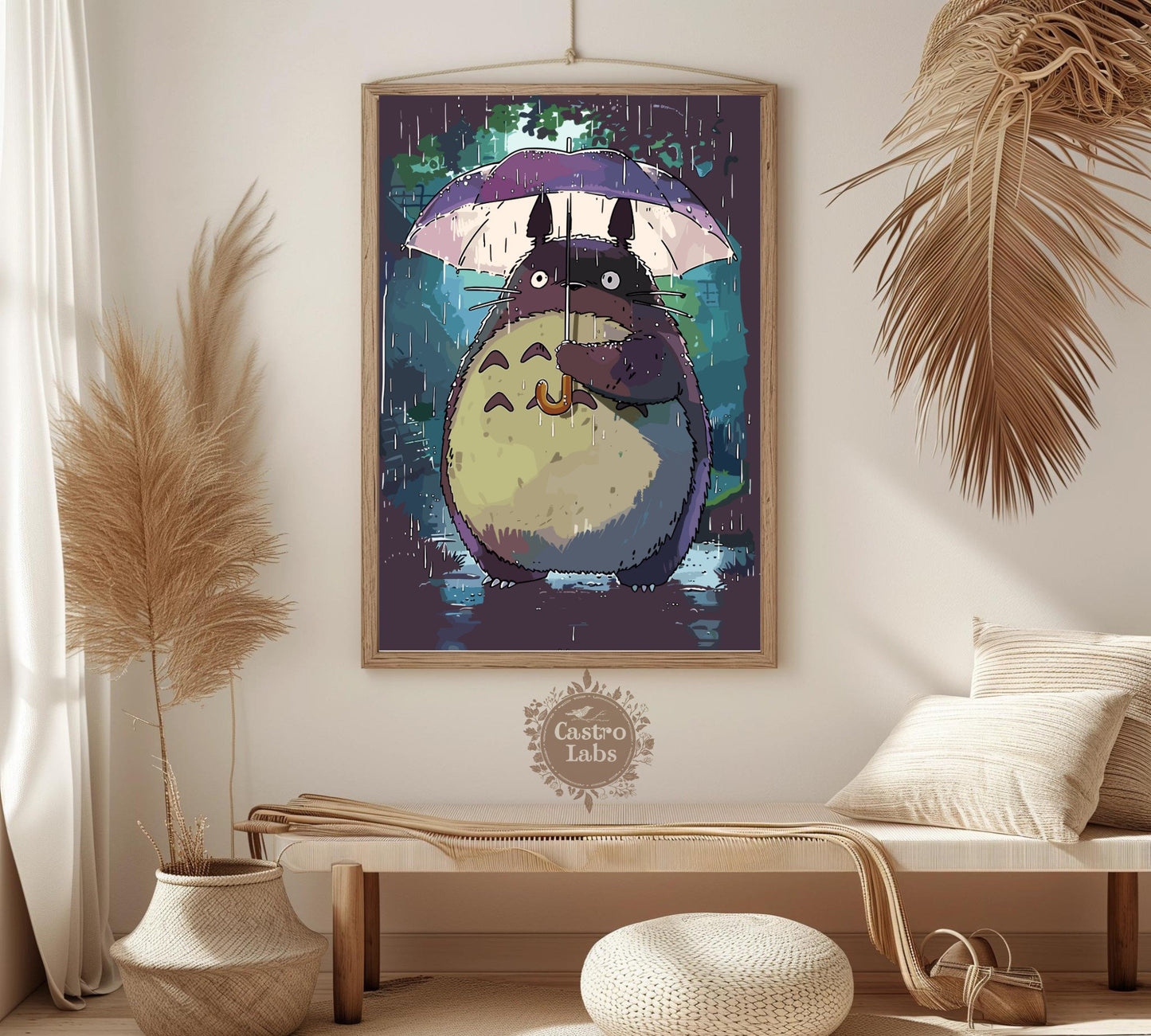 My Neighbor Totoro Inspired Poster - Totoro on the rain with an umbrella