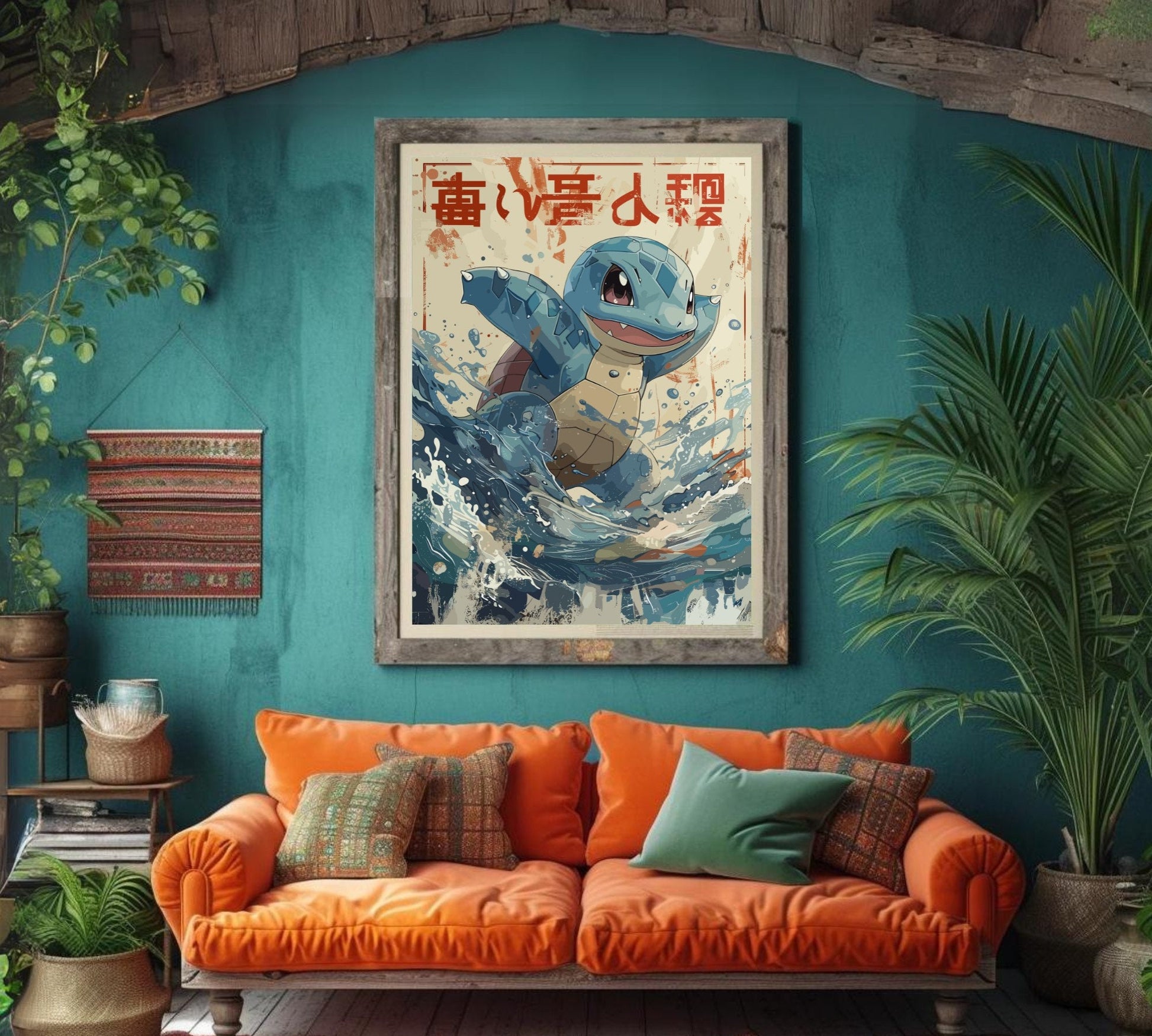 Squirtle: Japanese Tapestry Style Pokemon Anime Poster
