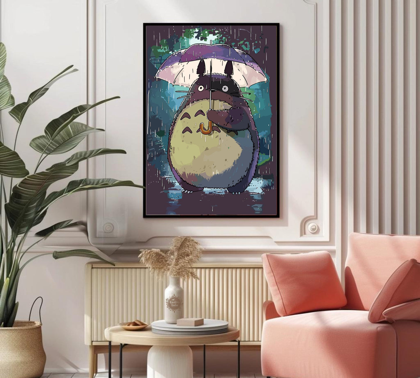 My Neighbor Totoro Inspired Poster - Totoro on the rain with an umbrella