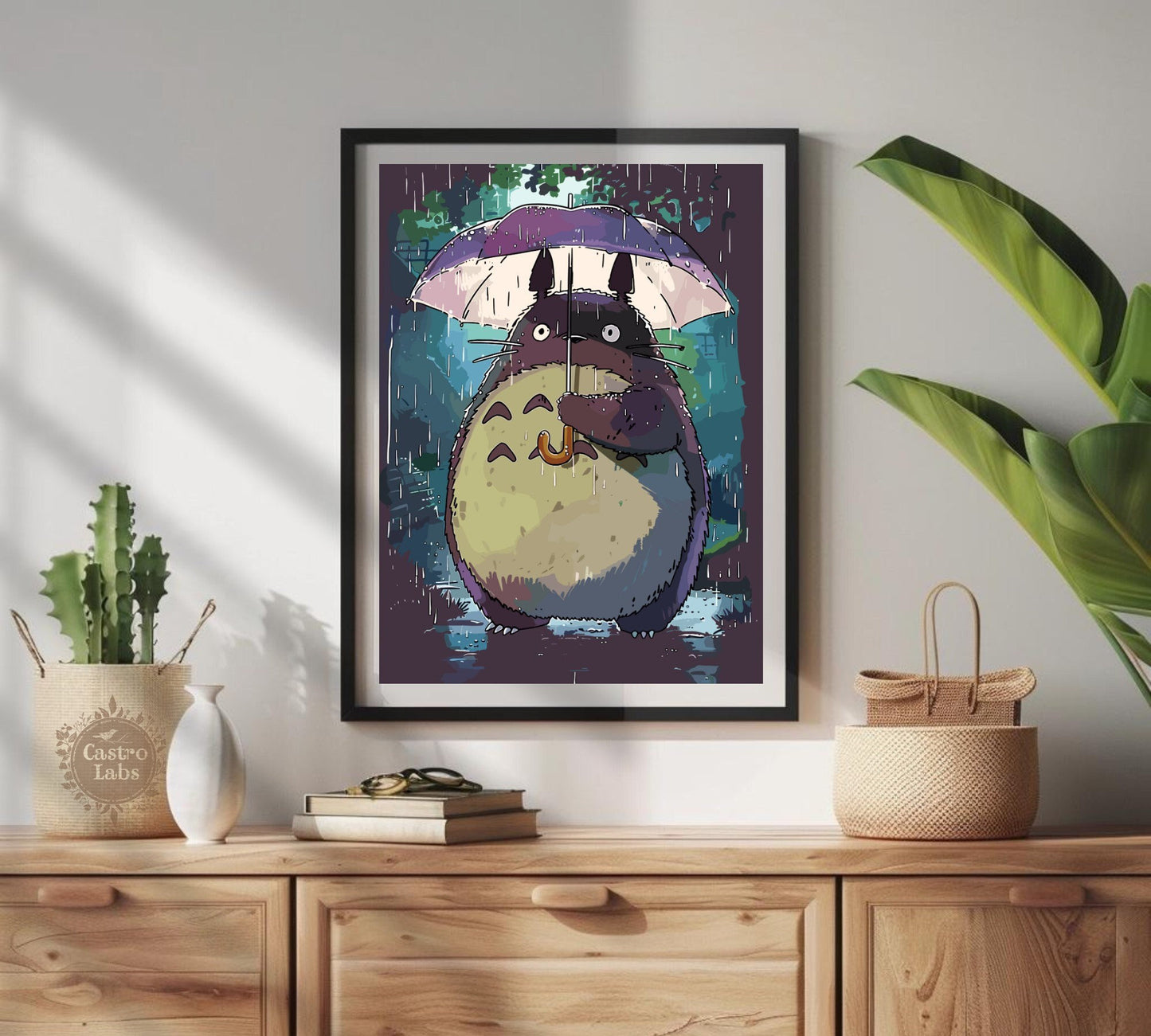 My Neighbor Totoro Inspired Poster - Totoro on the rain with an umbrella