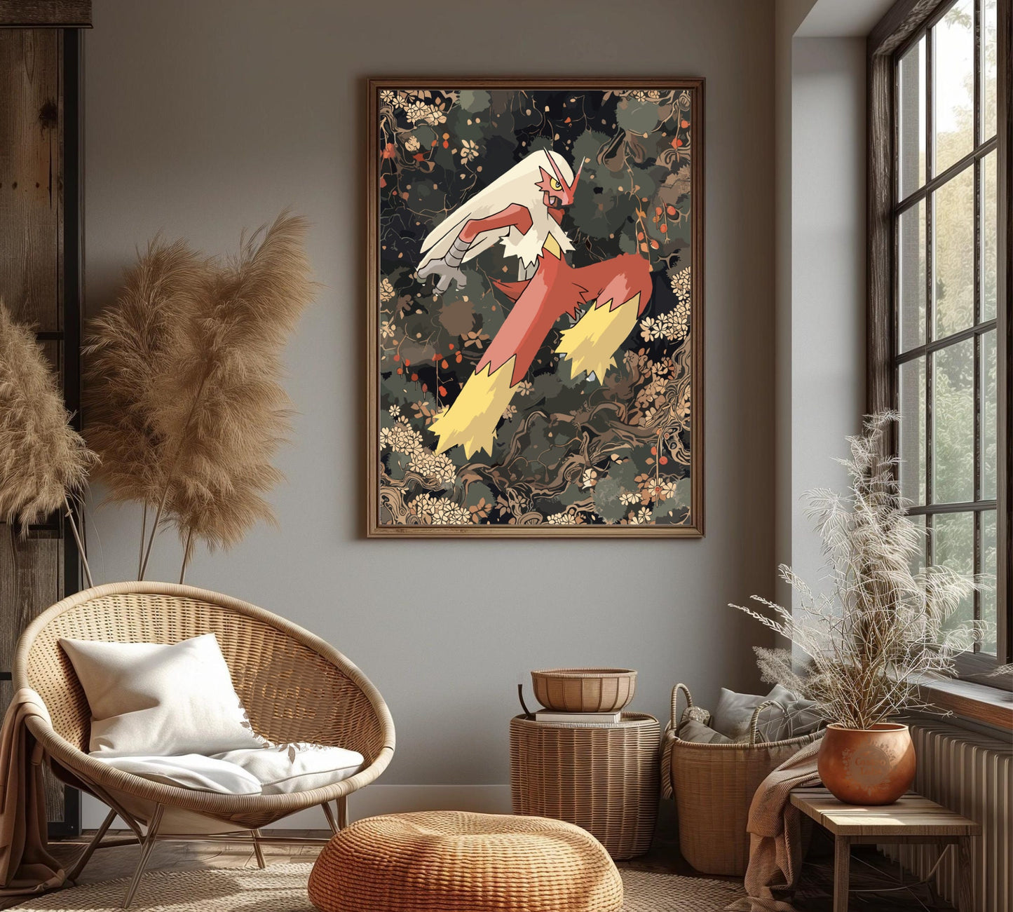 Blaziken Poster: Japanese Tapestry Style Pokemon Anime Poster