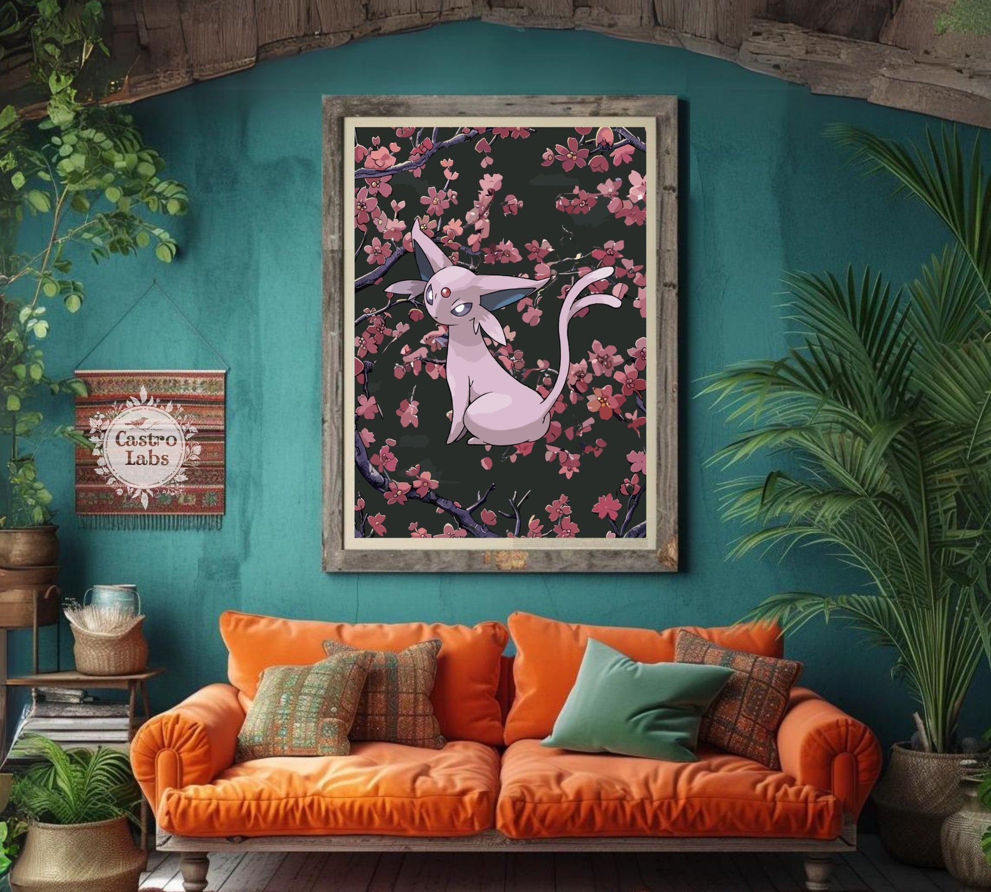 Espeon Poster: Japanese Tapestry Style Pokemon Anime Poster