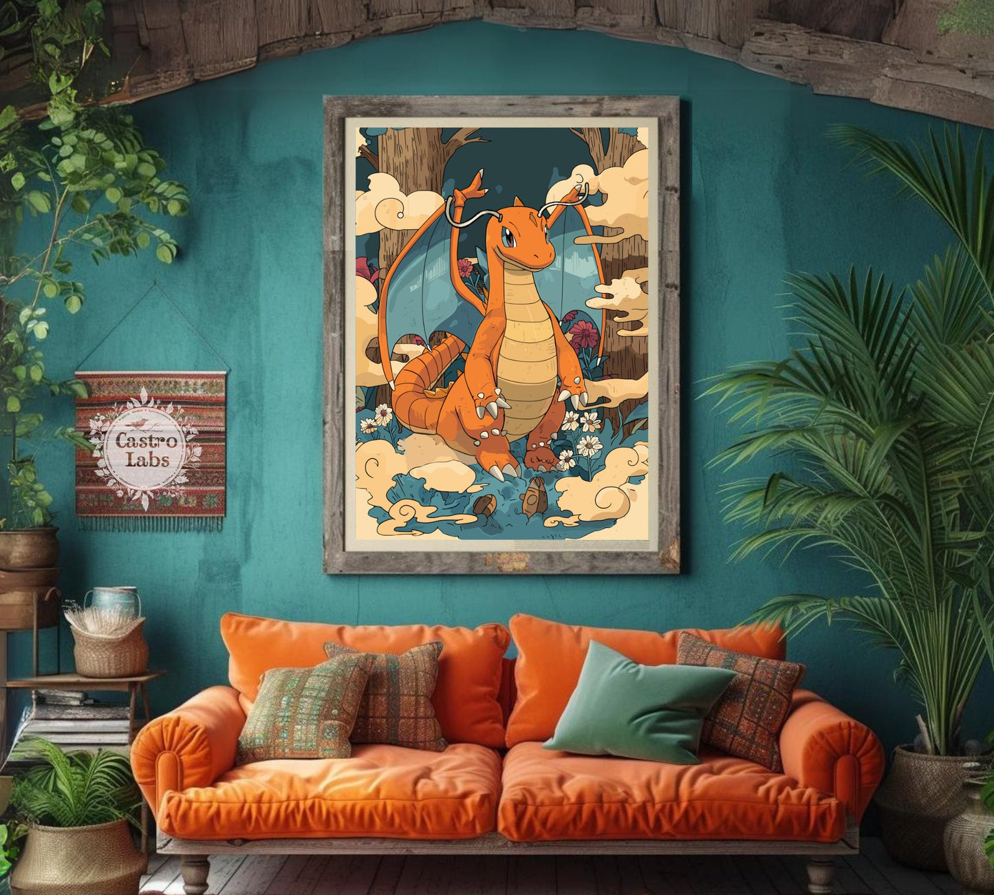 Dragonite Poster: Japanese Tapestry Style Pokemon Anime Poster