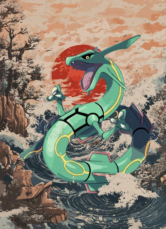 Rayquaza Poster: Japanese Tapestry Style Pokemon Anime Poster