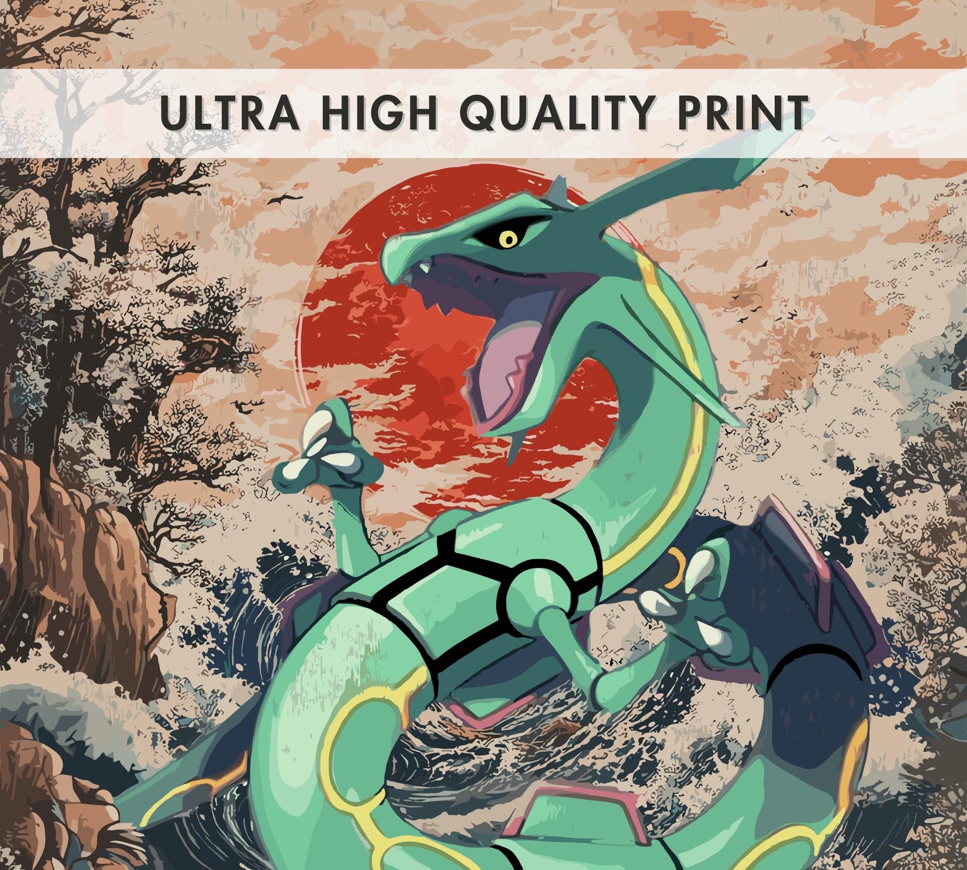 Rayquaza Poster: Japanese Tapestry Style Pokemon Anime Poster