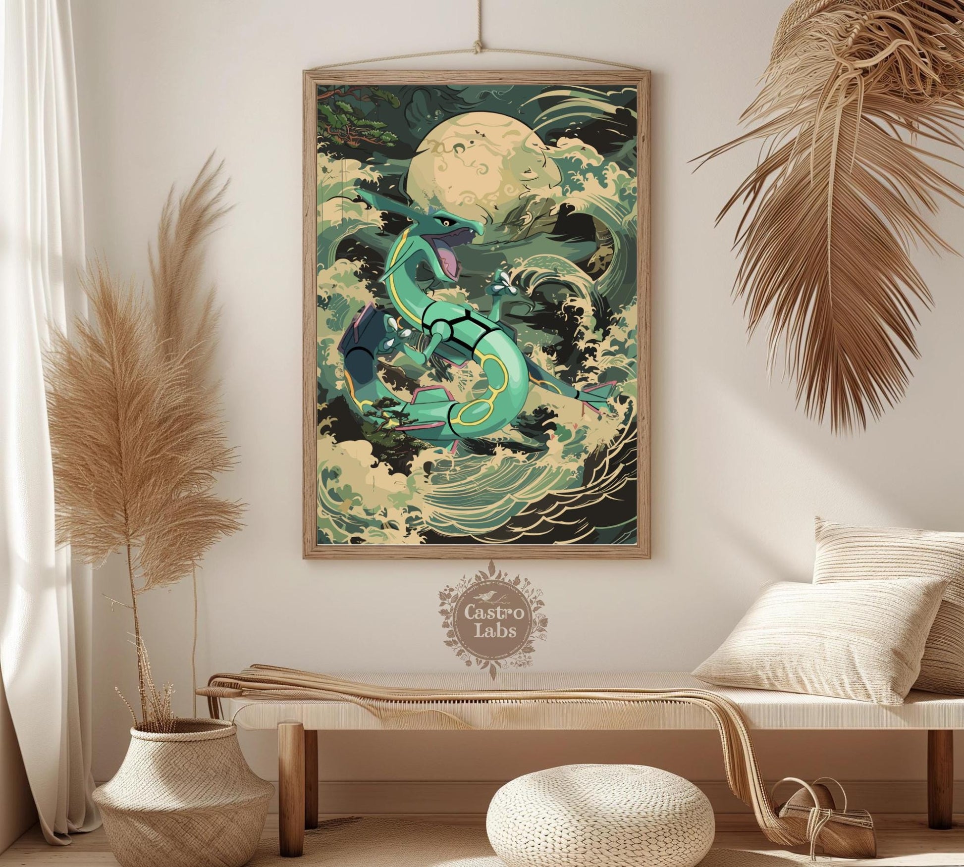 Rayquaza Poster: Japanese Tapestry Style Pokemon Anime Poster