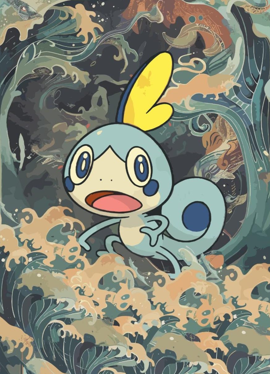 Sobble Poster: Japanese Tapestry Style Pokemon Anime Poster