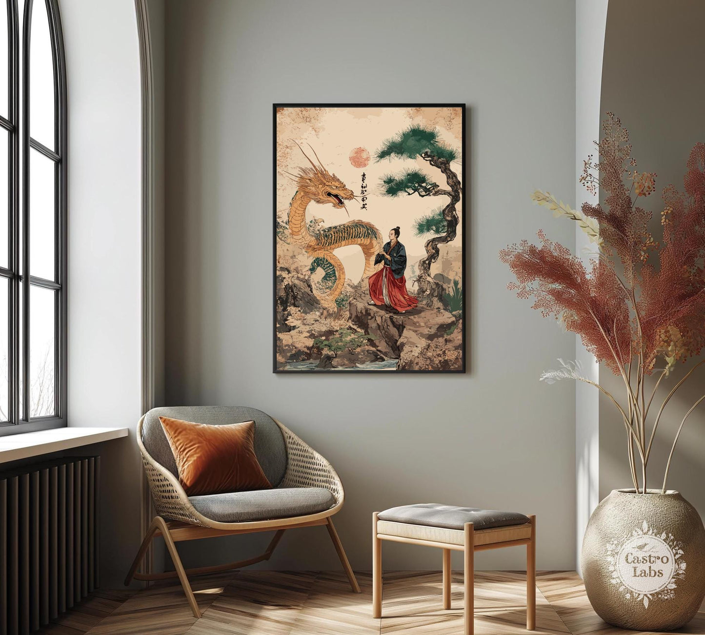 Japanese Dragon and Warrior Art Print