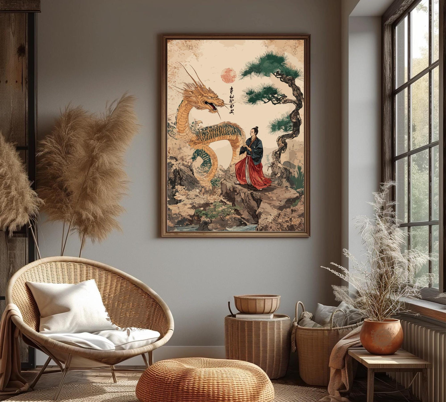 Japanese Dragon and Warrior Art Print
