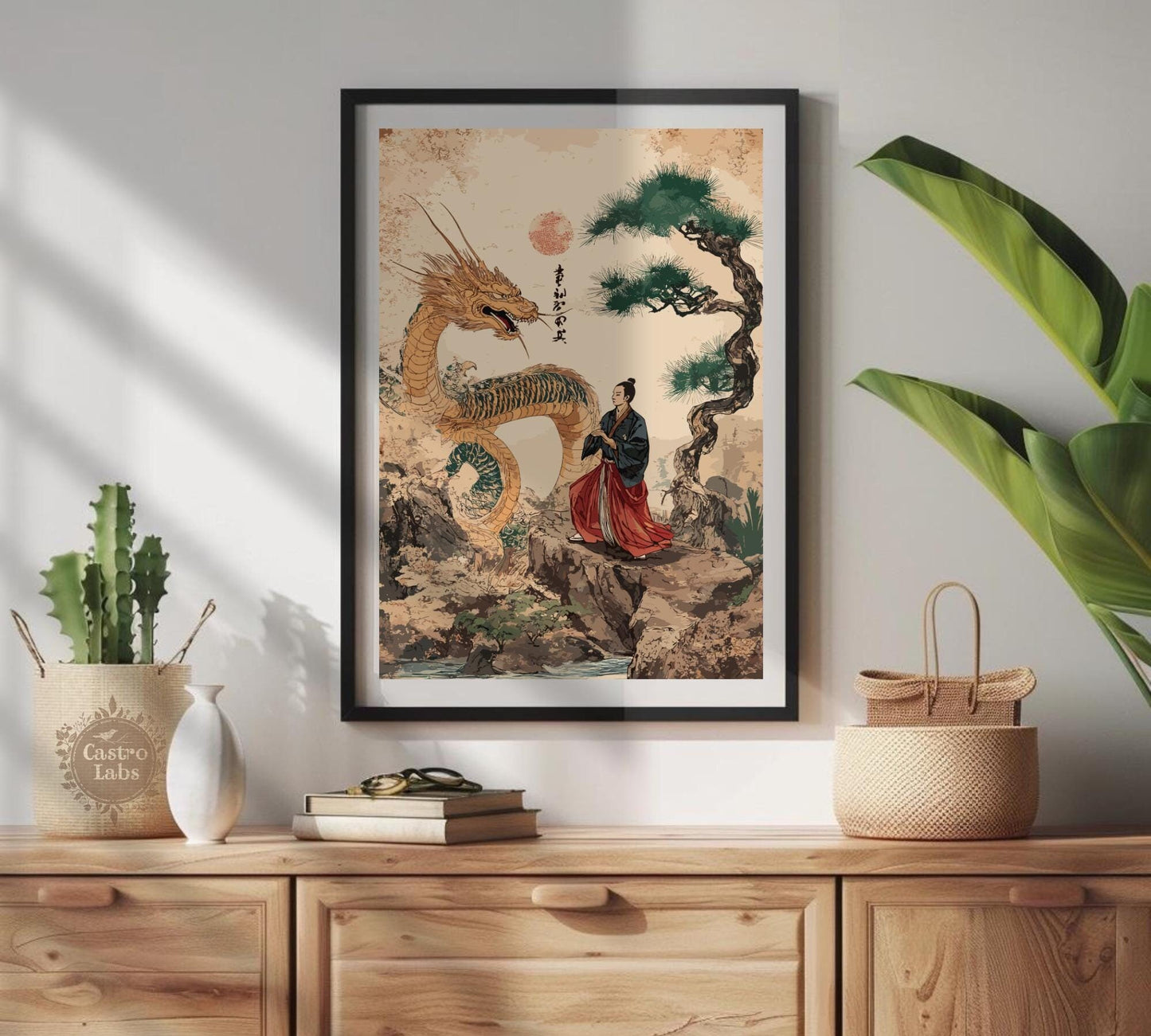 Japanese Dragon and Warrior Art Print