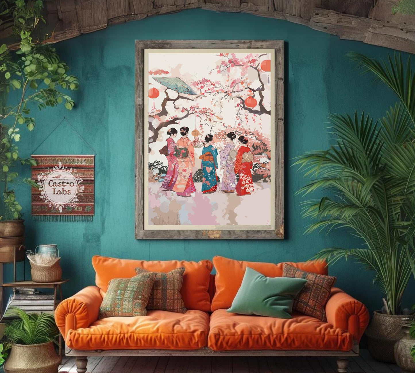 Elegant Japanese Women in Kimonos - Cherry Blossom Serenity Poster