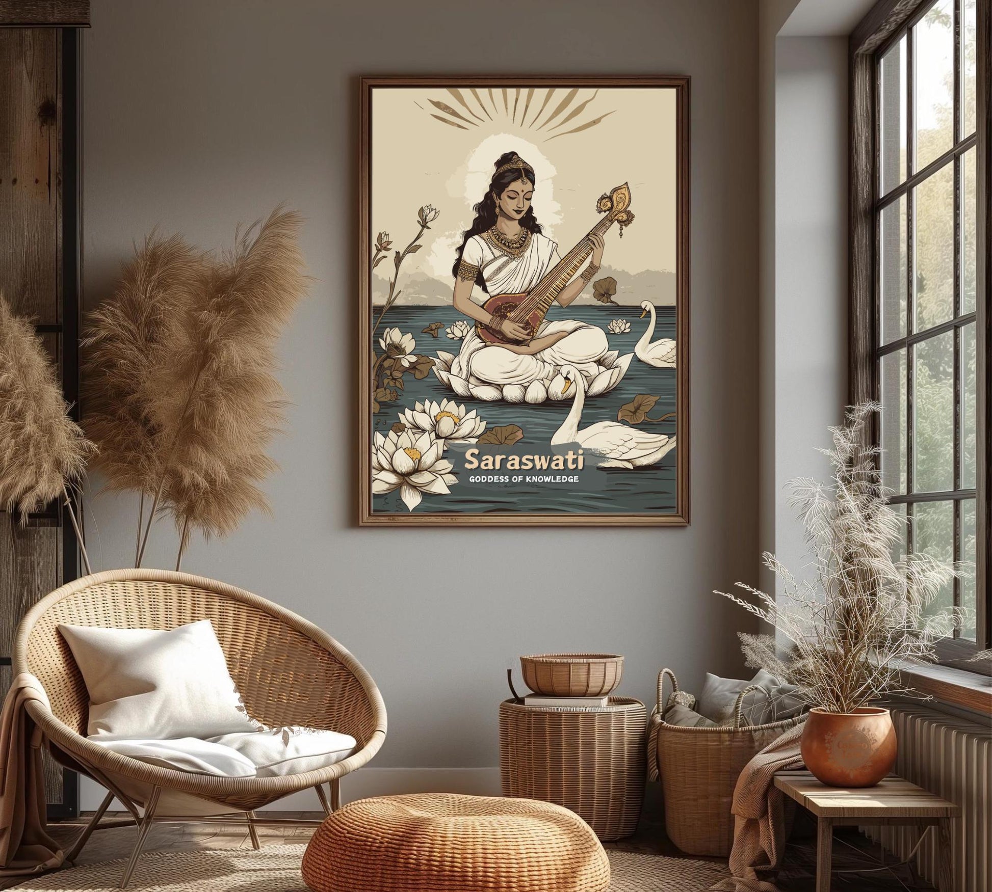 Saraswati Print - Hindu Mythology Poster