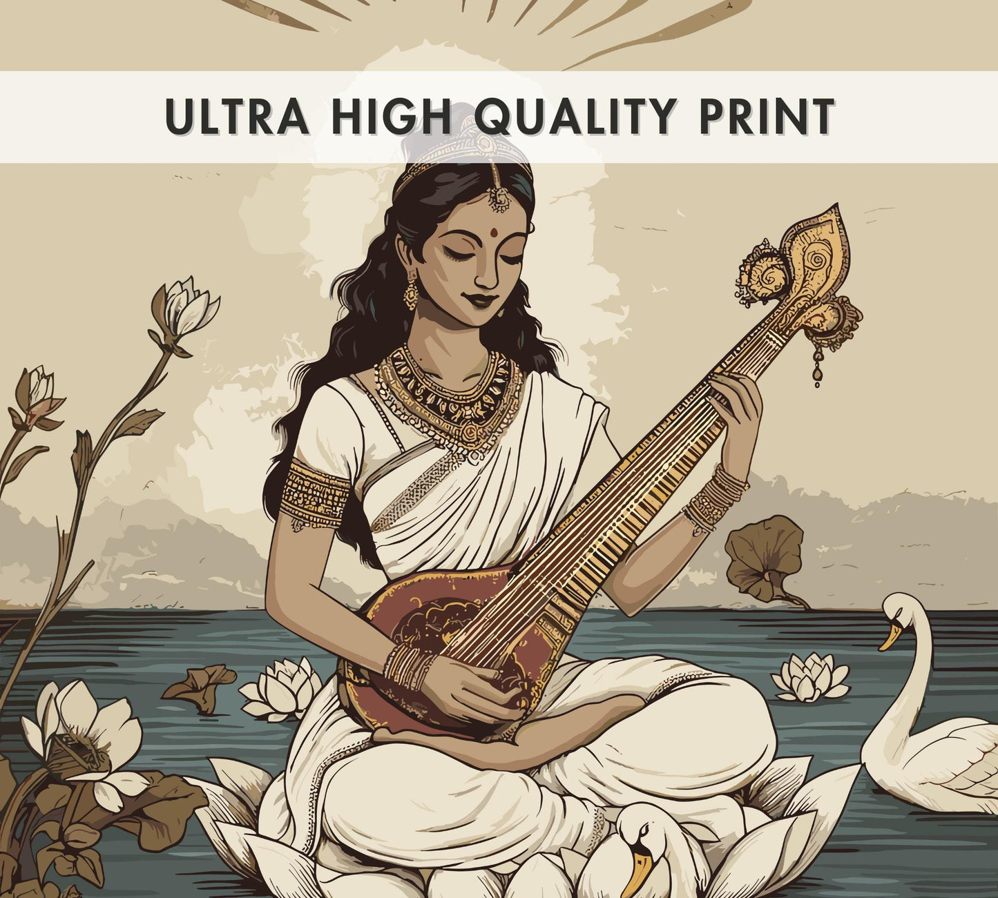 Saraswati Print - Hindu Mythology Poster