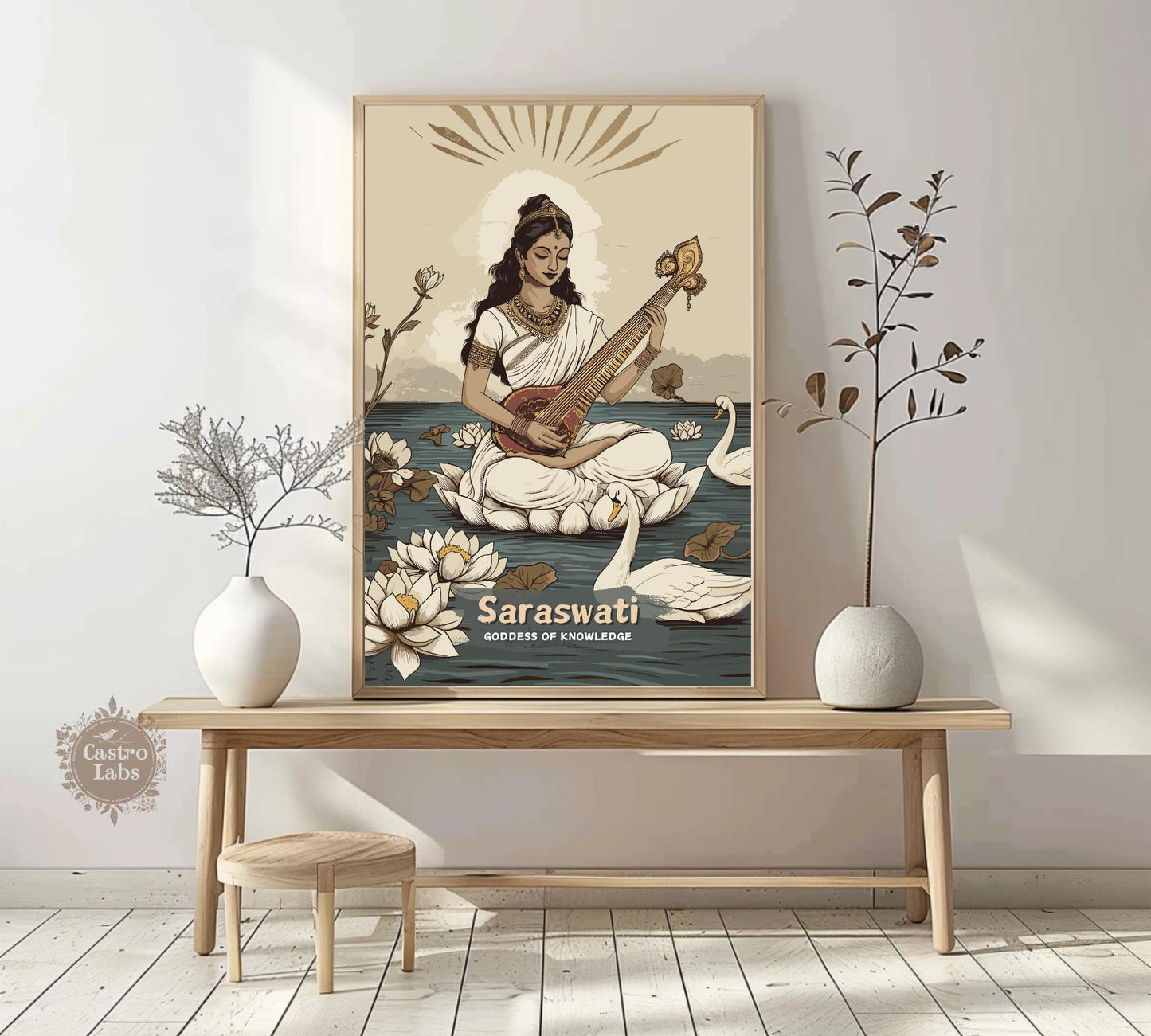 Saraswati Print - Hindu Mythology Poster