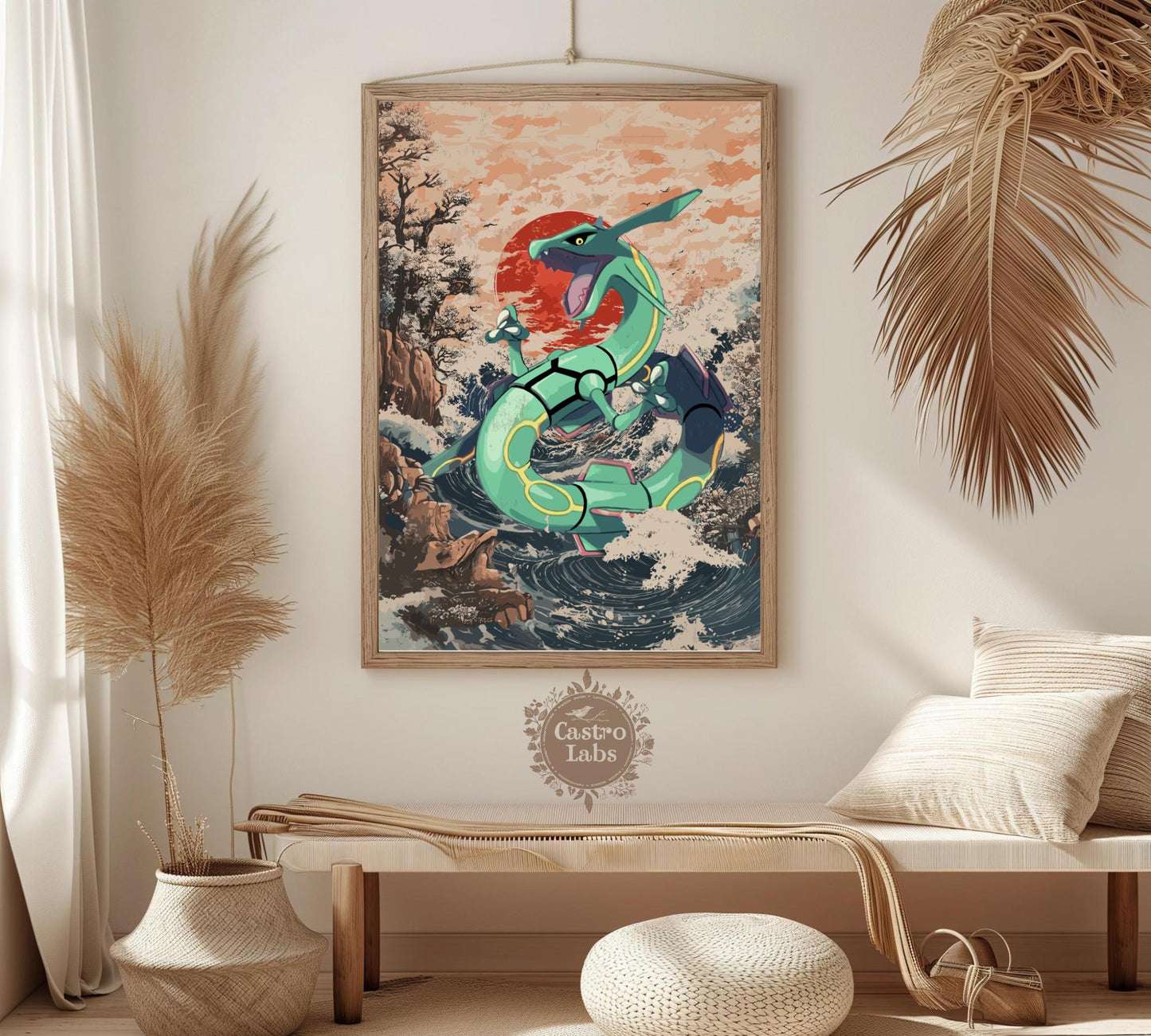 Rayquaza Poster: Japanese Tapestry Style Pokemon Anime Poster
