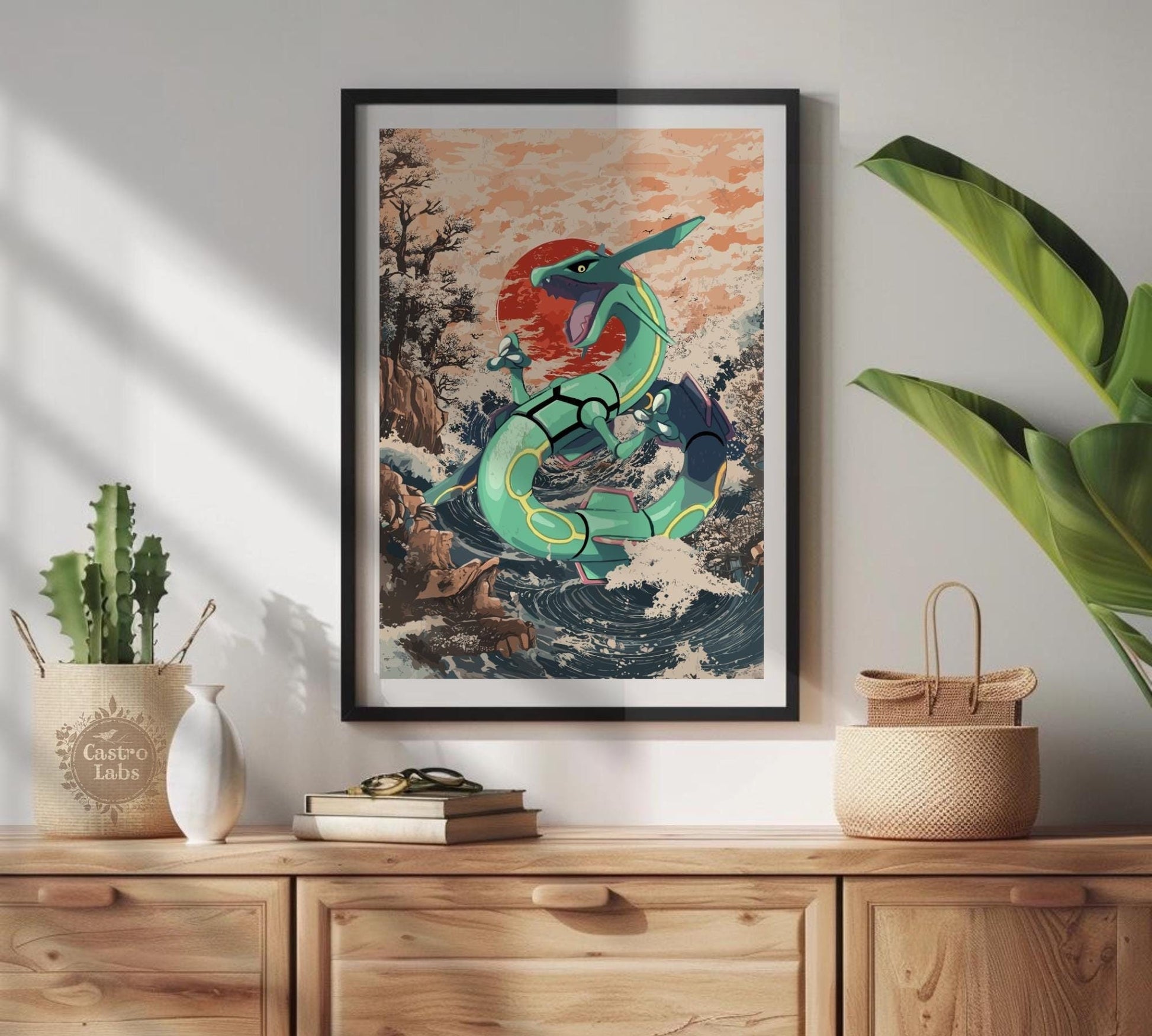 Rayquaza Poster: Japanese Tapestry Style Pokemon Anime Poster