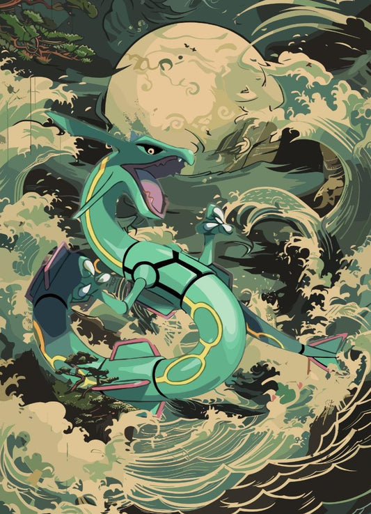 Rayquaza Poster: Japanese Tapestry Style Pokemon Anime Poster