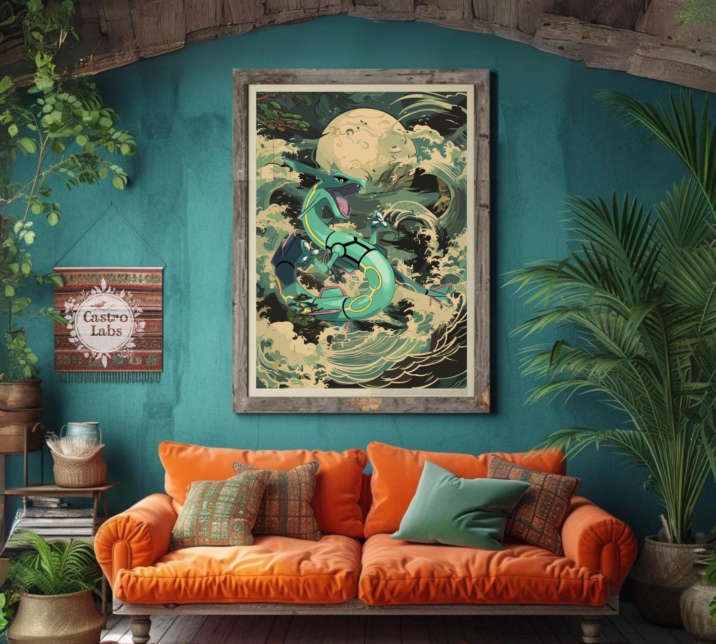 Rayquaza Poster: Japanese Tapestry Style Pokemon Anime Poster