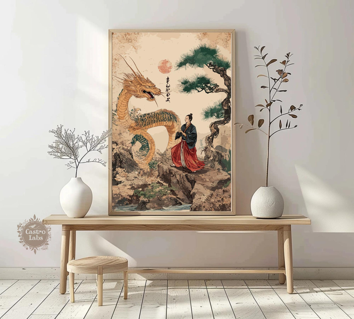 Japanese Dragon and Warrior Art Print