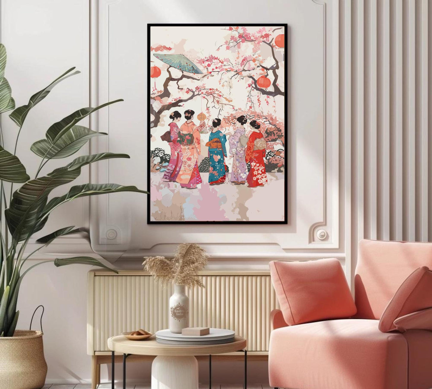 Elegant Japanese Women in Kimonos - Cherry Blossom Serenity Poster