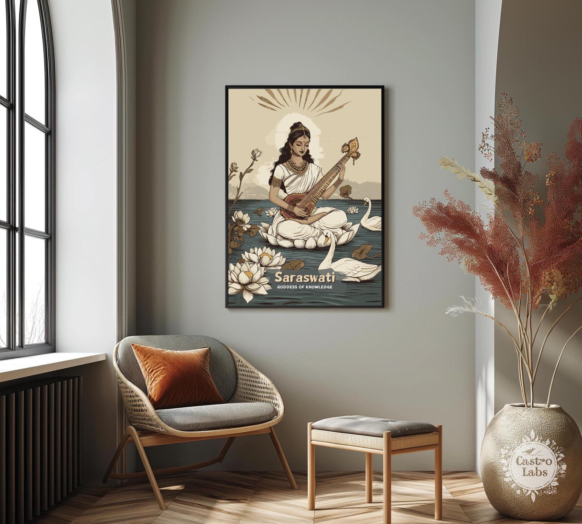 Saraswati Print - Hindu Mythology Poster