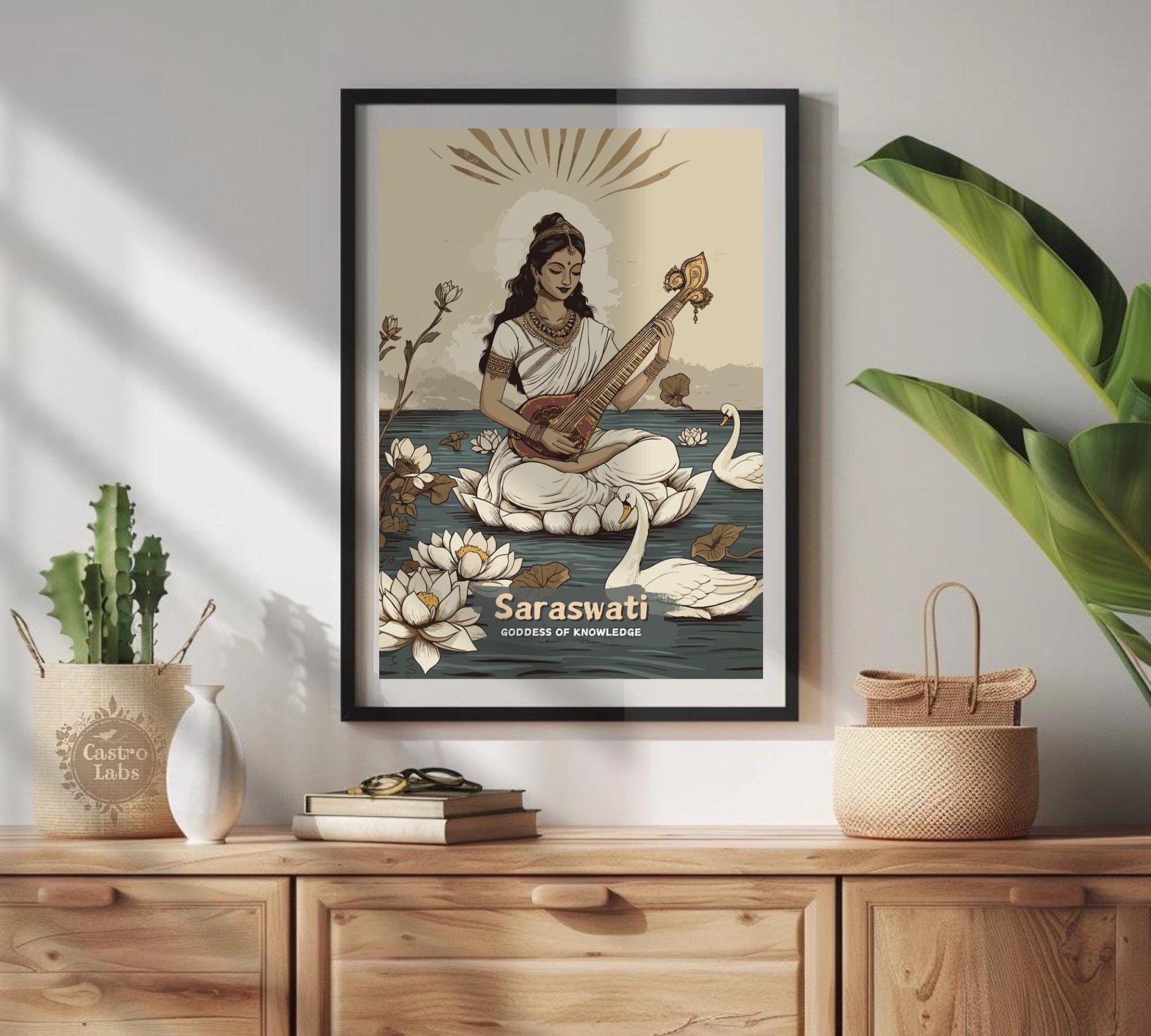 Saraswati Print - Hindu Mythology Poster