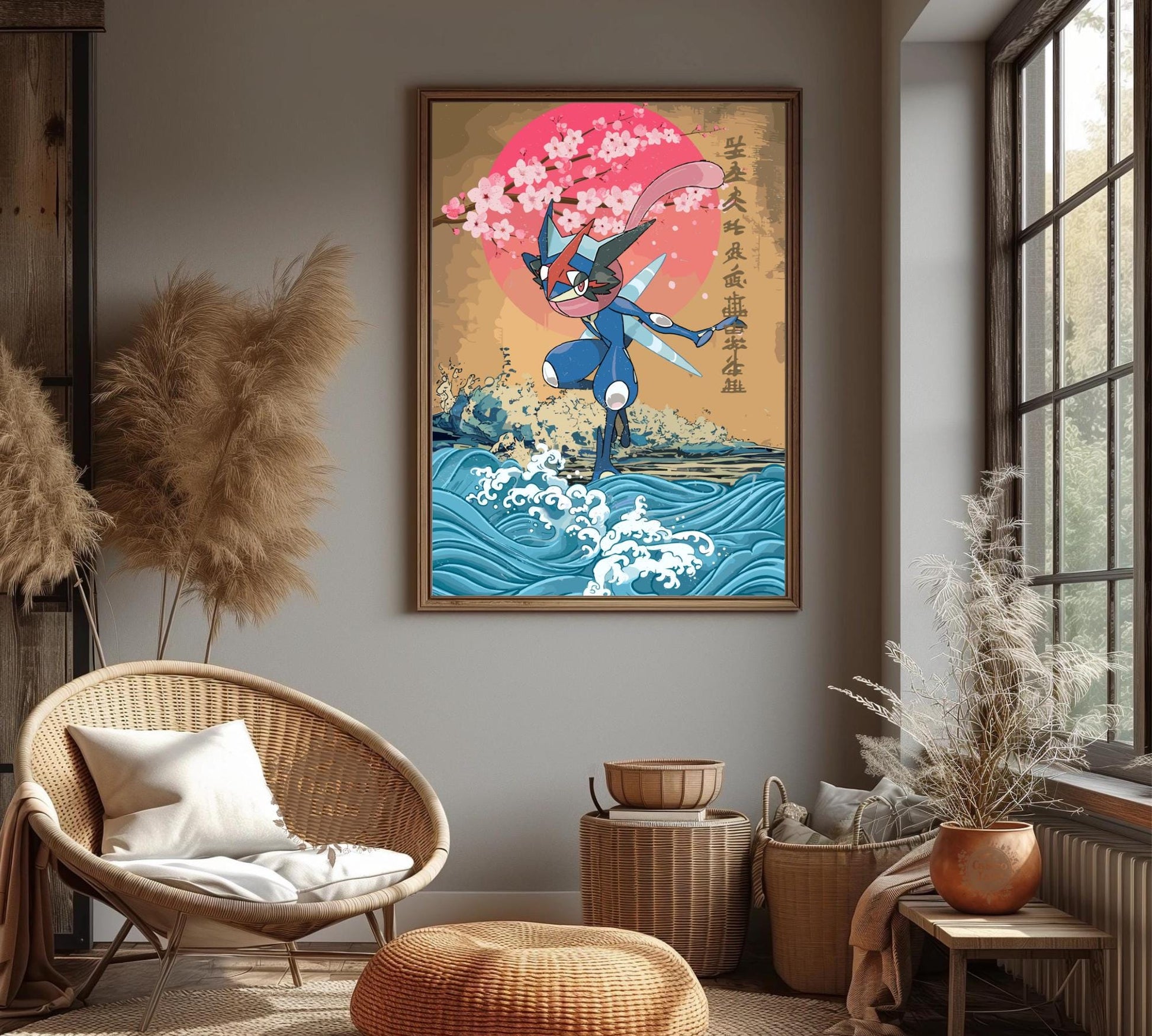 Greninja: Japanese Tapestry Style Pokemon Anime Poster