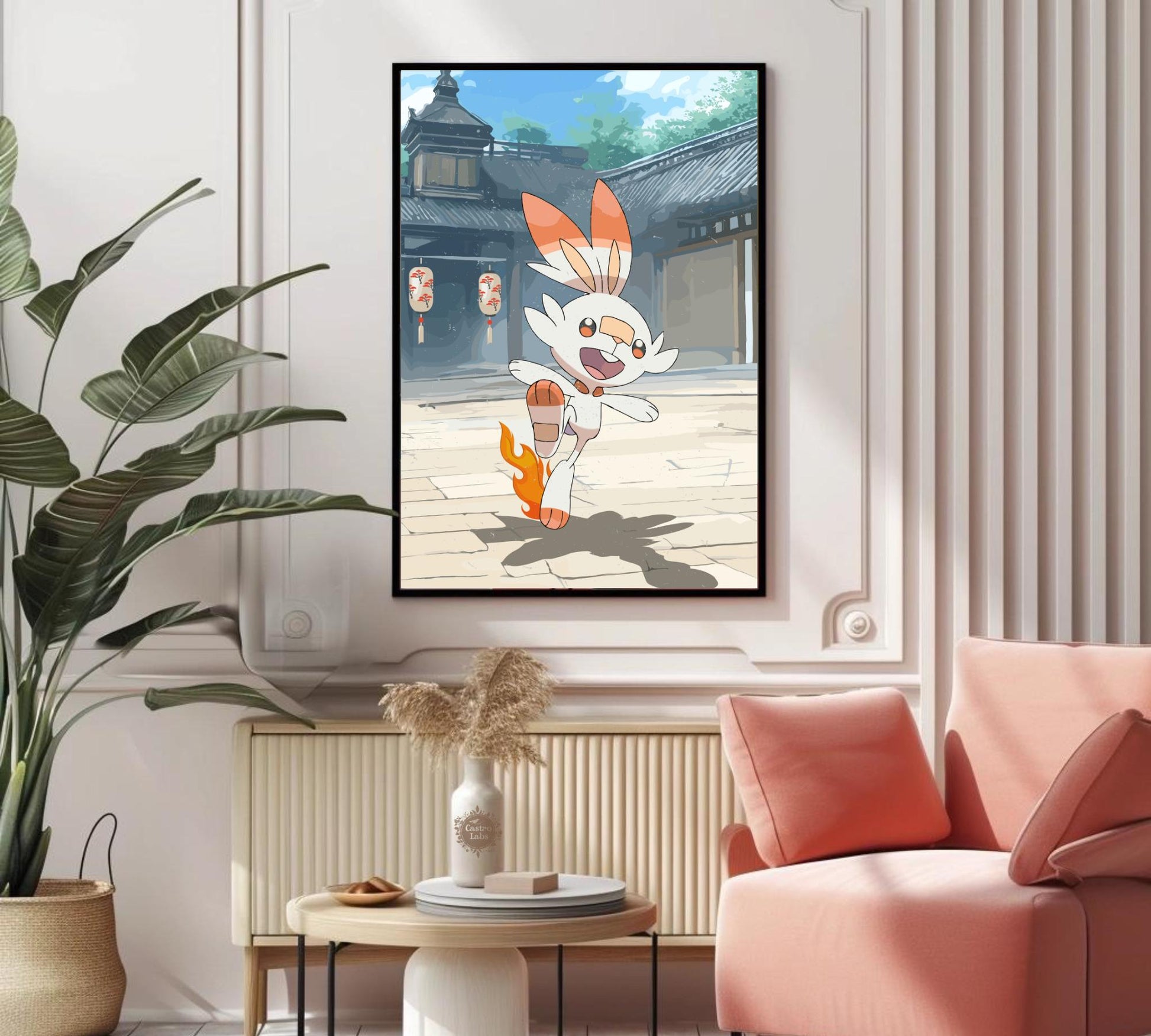 Scorbunny: Japanese Tapestry Style Pokemon Anime Poster