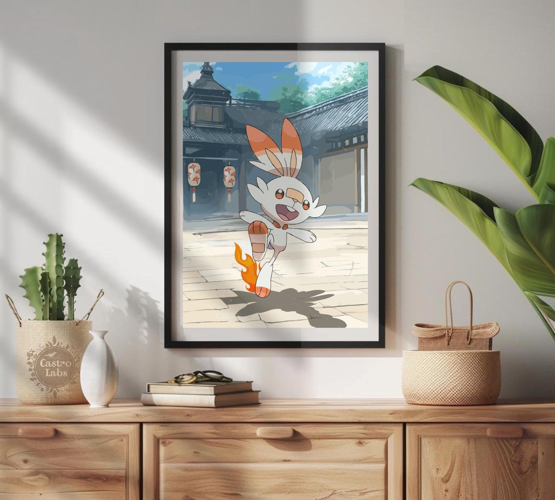 Scorbunny: Japanese Tapestry Style Pokemon Anime Poster