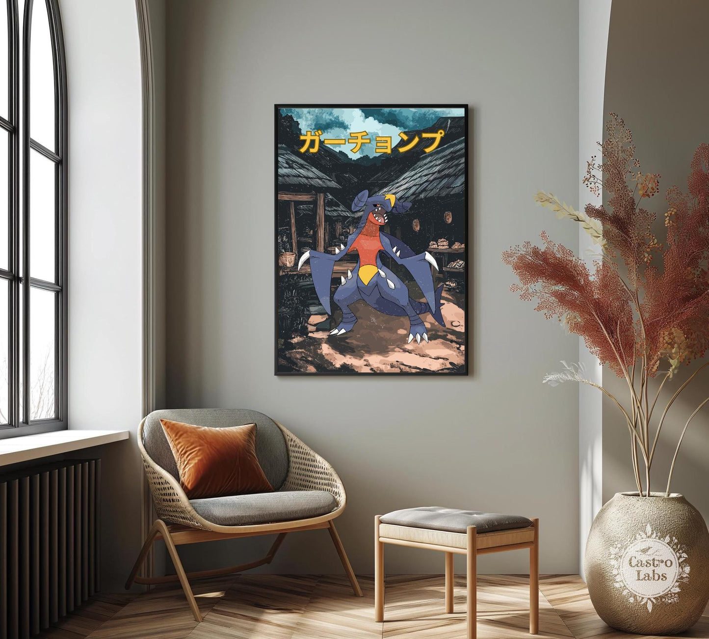 Garchomp: Japanese Tapestry Style Pokemon Anime Poster