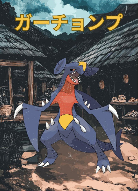 Garchomp: Japanese Tapestry Style Pokemon Anime Poster